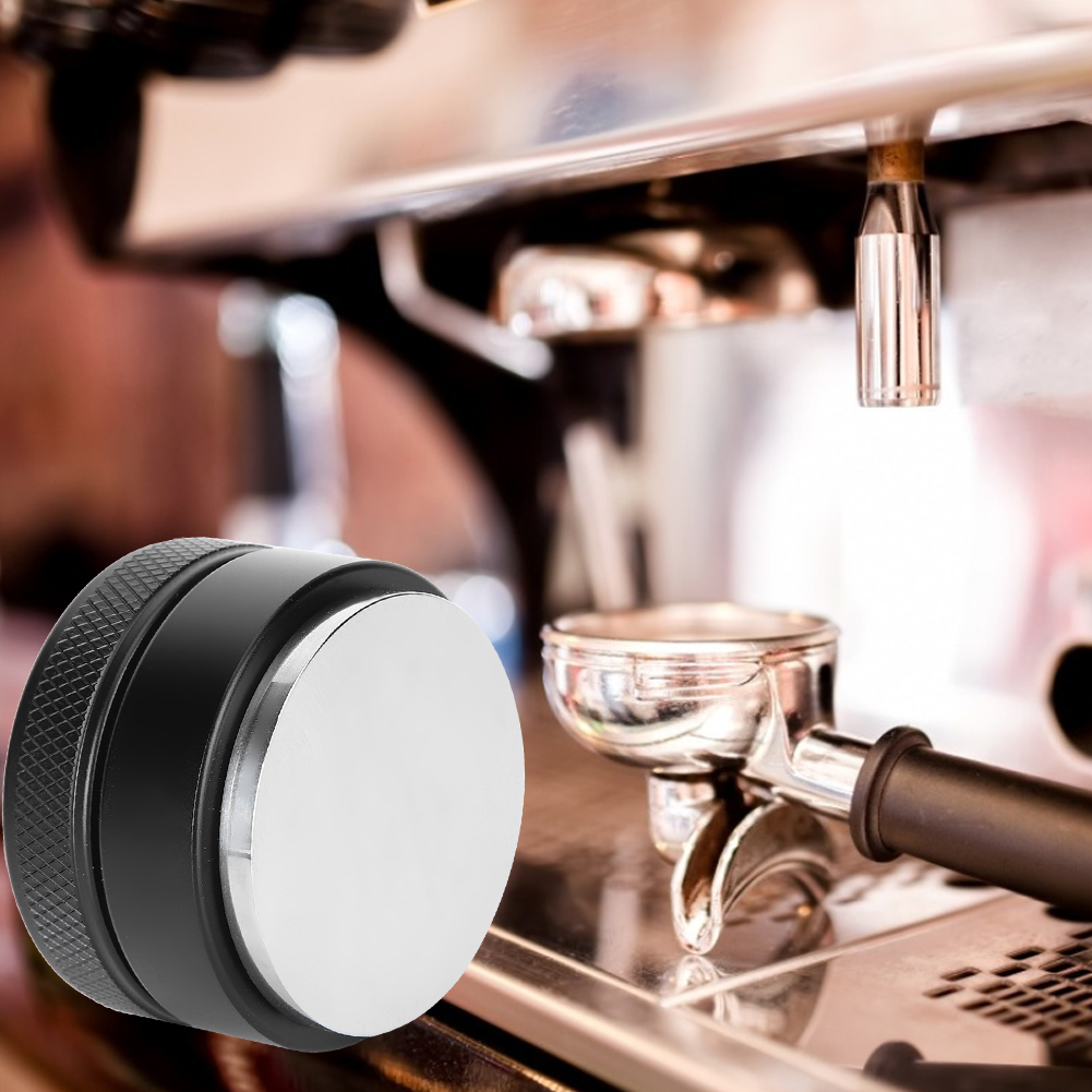 Höhenverstellbarer Kaffeetamper Aus Edelstahl, 58 Mm, Schwarzer, Flacher Boden