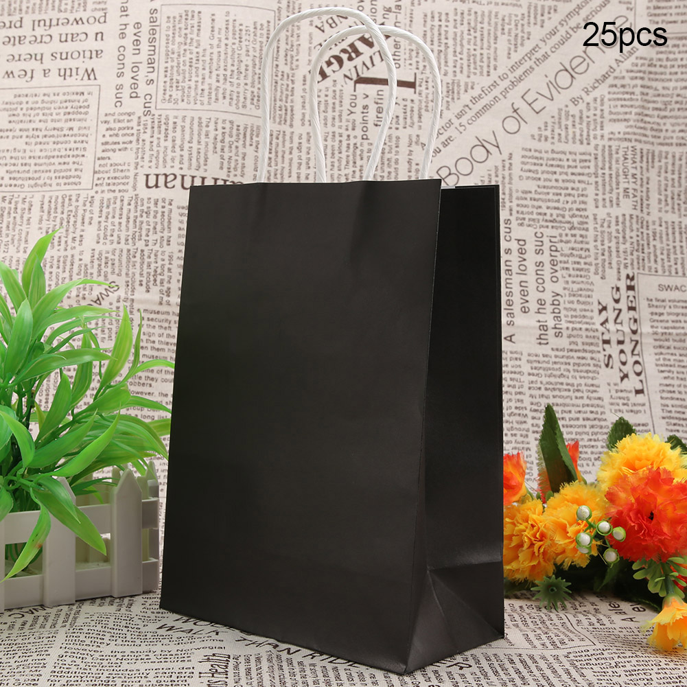 25 Stück Geschenktüten Aus Kraftpapier Mit Henkel, Schwarz, Ideal Als Gastgeschenktüten Für Hochzeiten, Süßigkeiten Oder Andere Gastgeschenke.