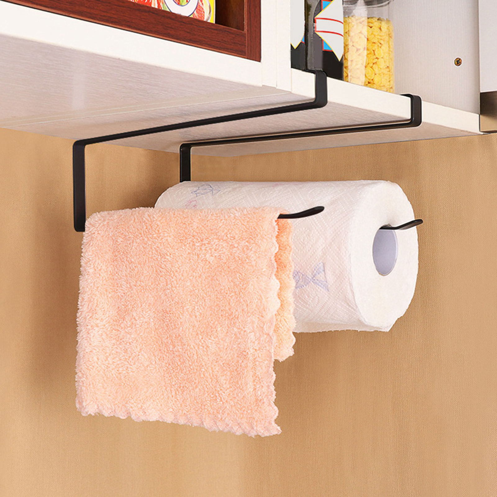 Küchenschrank-rollenpapierhalter Aus Stahl, Papierhandtuchhalter, Aufhänger, Aufbewahrungsorganizer, Schwarz