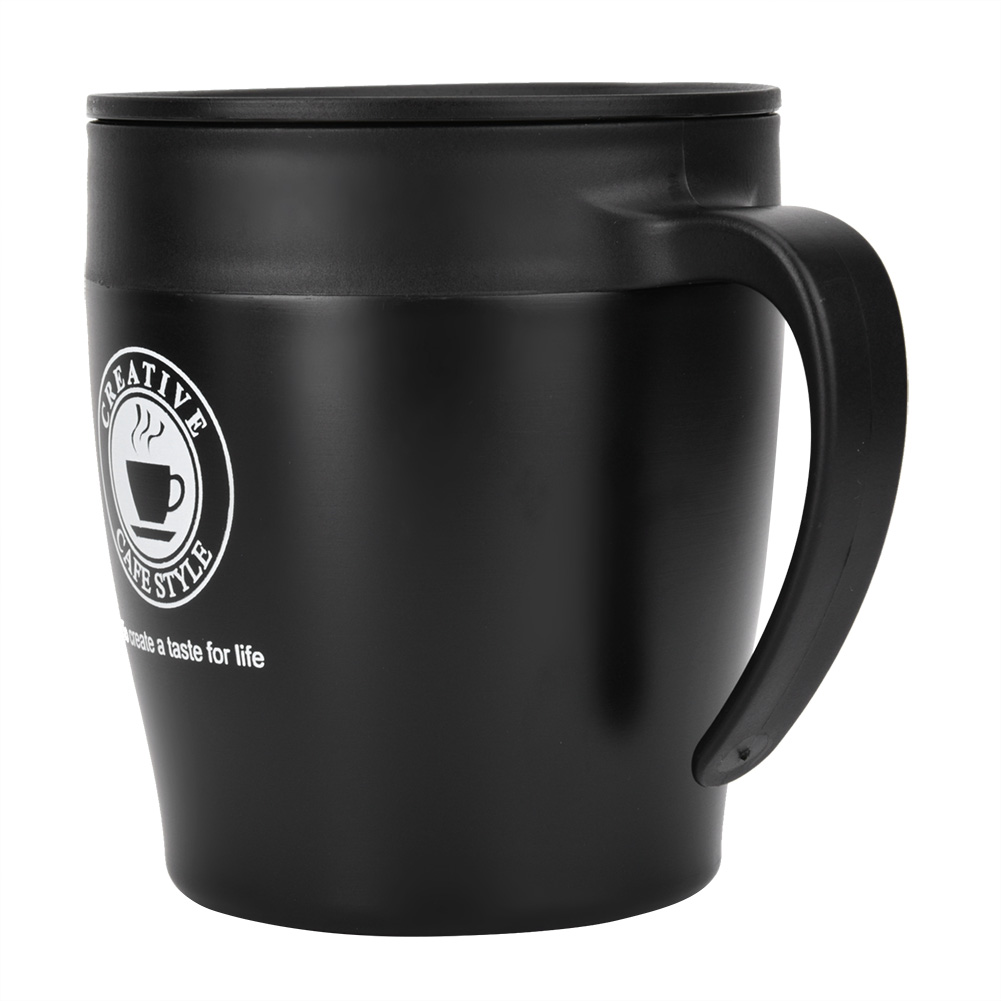 Isolierter Edelstahl-kaffeebecher/wasserbecher Mit Löffel Und Deckel Für Büro Und Reisen (schwarz)
