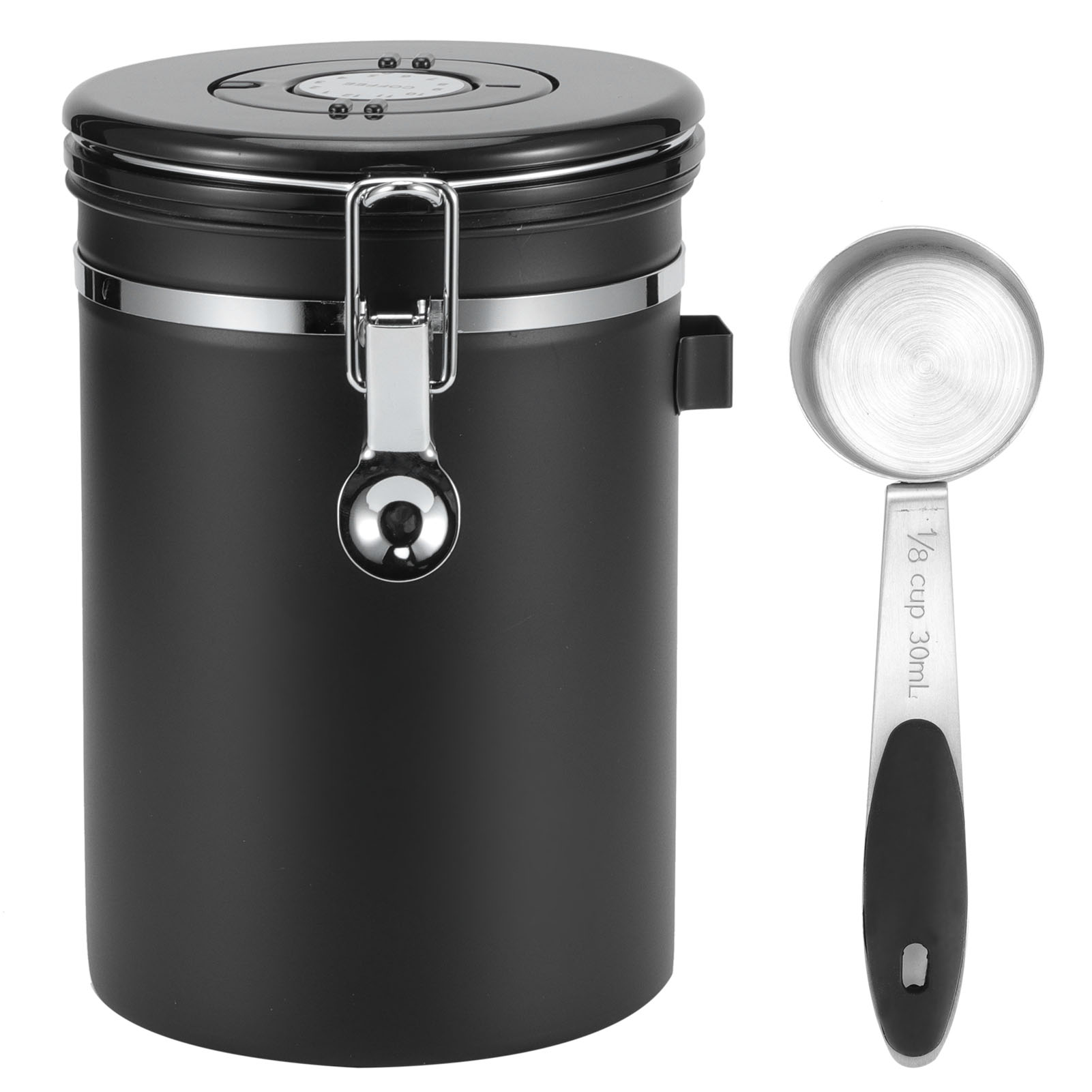 1,8-liter-dose Aus Edelstahl 304 Mit Luftdichtem Verschluss Und Löffel Zur Aufbewahrung Von Kaffeebohnen, Tee Und Trockenfrüchten. Schwarze Dose.