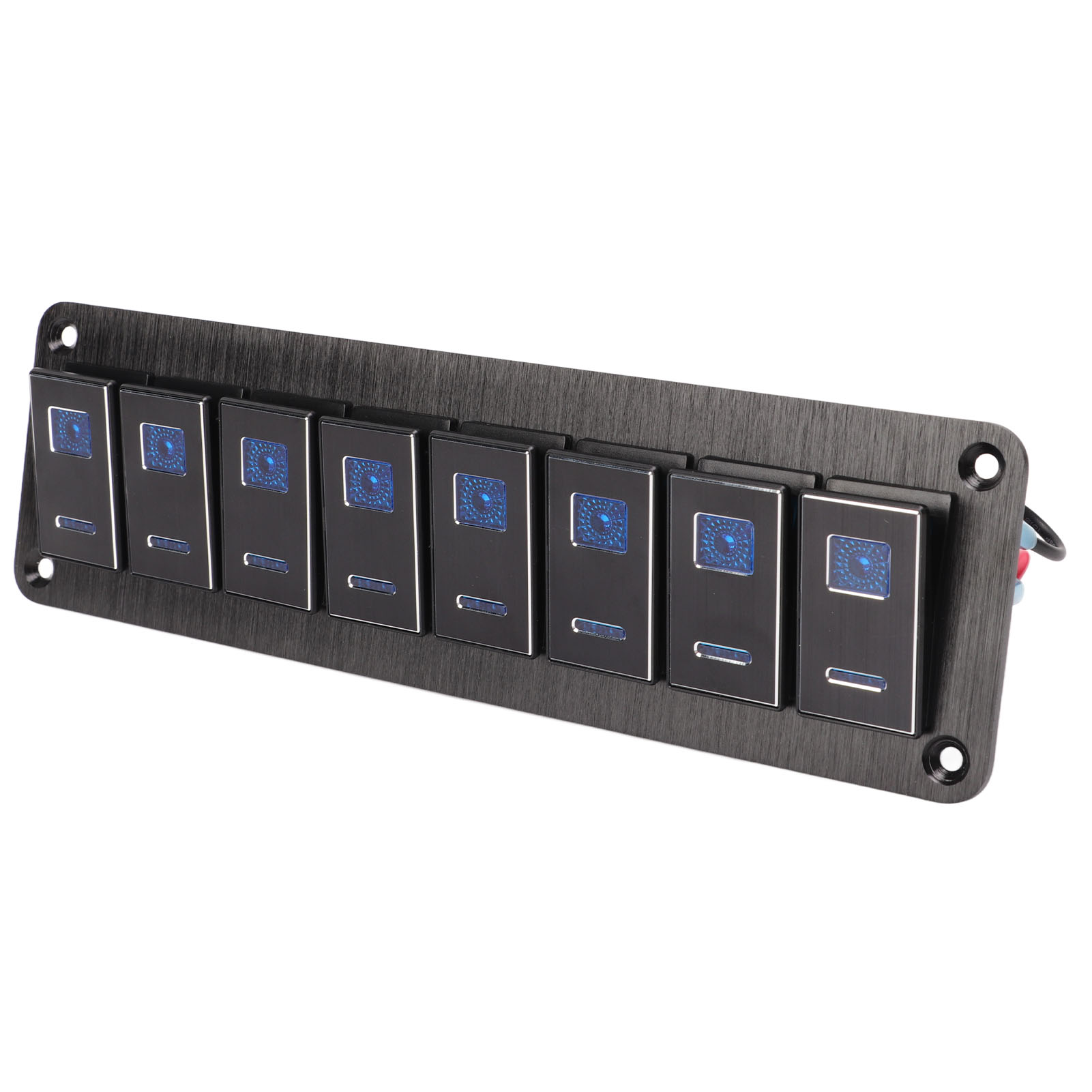 8-fach Kippschalterpanel Aus Aluminium Für Wohnmobile, Dc 12–24 V, Wasserdicht, Oxidiert Schwarz, 20 A, 5-polig, Blaue Led-beleuchtung, Für Auto Und Yacht