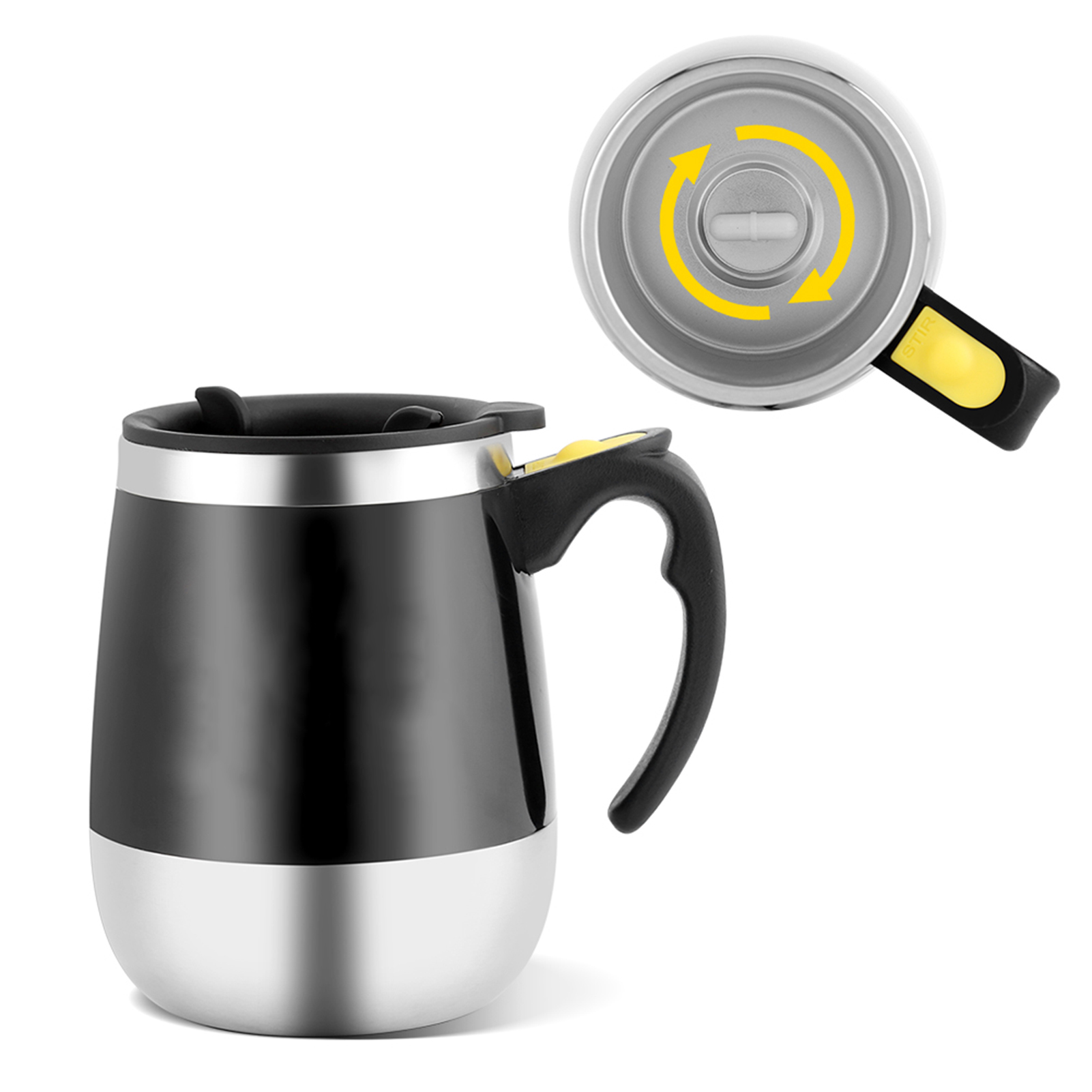 Elektrischer Edelstahl-selbstmischbecher Mit Magnetrührfunktion, Kaffeetasse, Schwarz