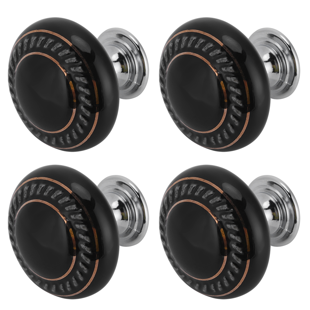 4-teiliges Set Moderner Keramikgriffe, Zuggriffe, Knöpfe, Beschläge Für Schubladen, Schränke (1043 Doppelter Goldring, Schwarz)
