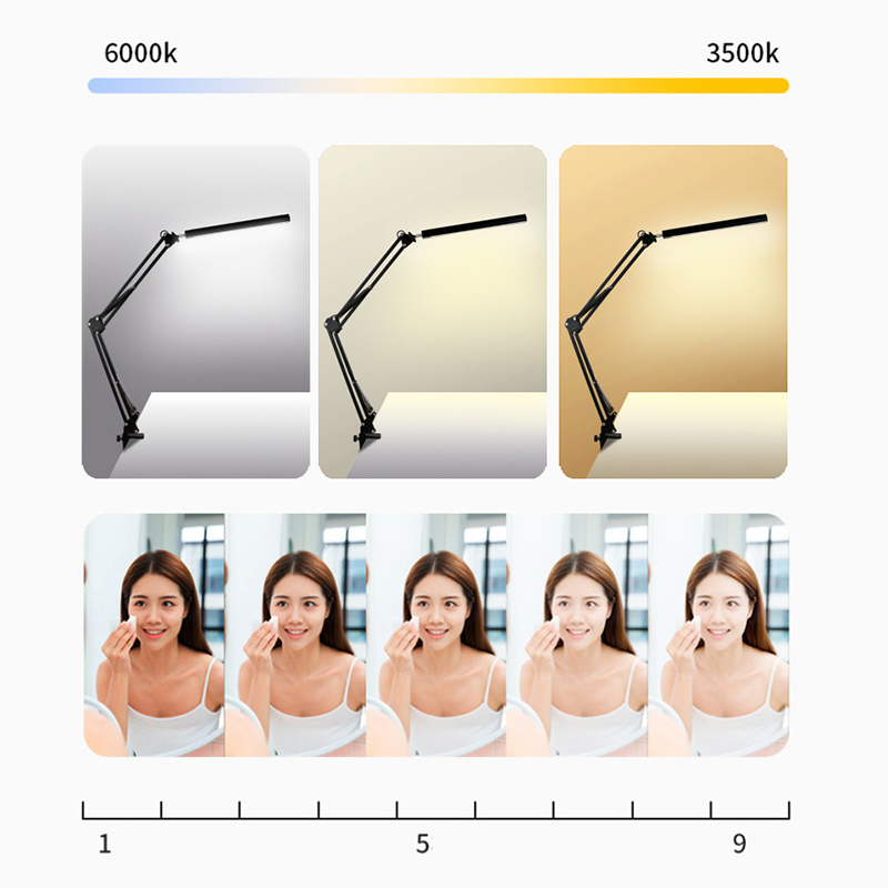 Zusammenklappbare Led-schreibtischlampe Mit Langem Arm, Augenschutz, 12 W, Schwarz, Mit Klemme, Usb-aufladbar, Ideal Zum Lesen Und Lernen.