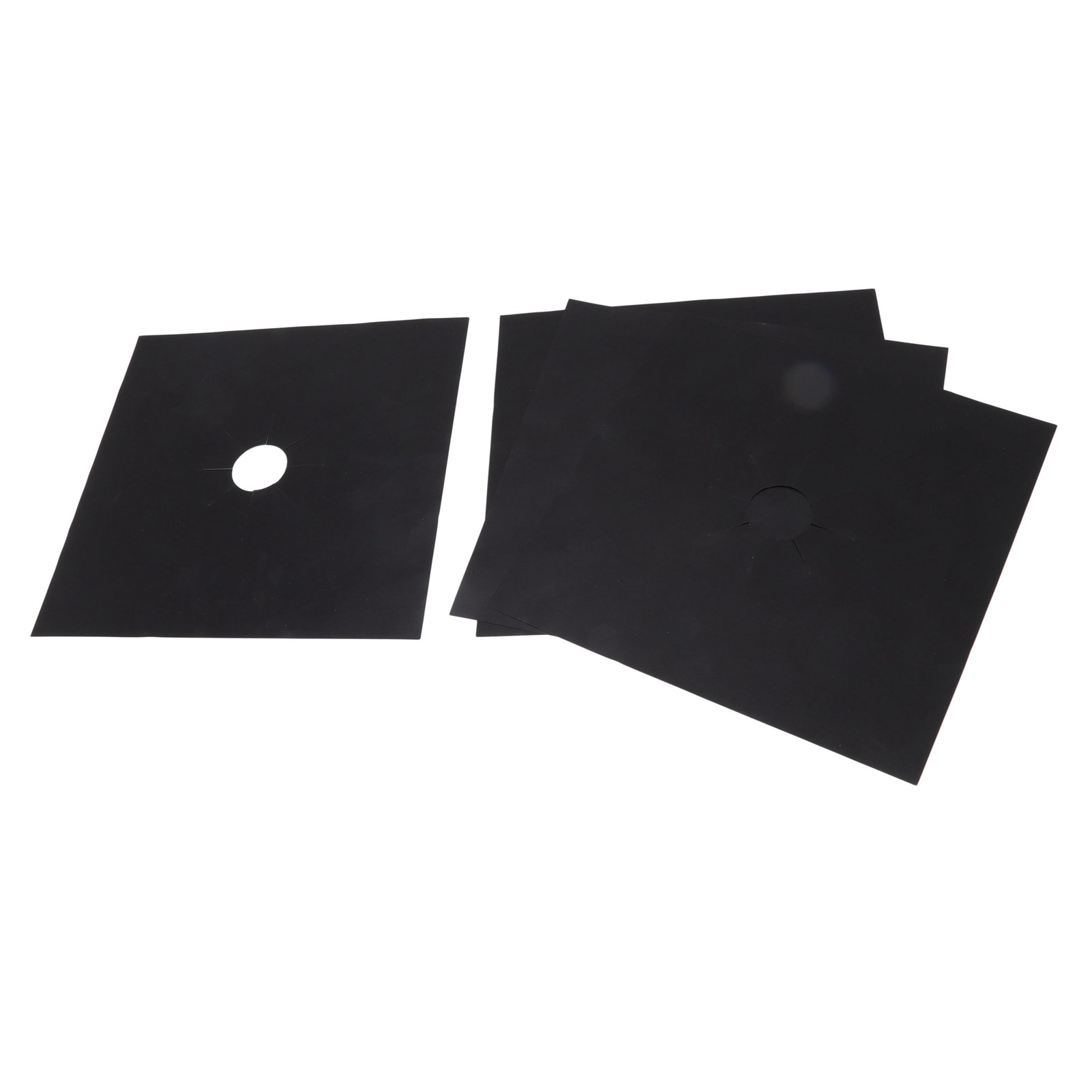 Set Mit 4 Schwarzen Schutzmatten Für Gasherde, Antihaftbeschichtet, Hitzebeständig, Leicht Zu Reinigen, 27 X 27 Cm, 0,1 Mm Dick