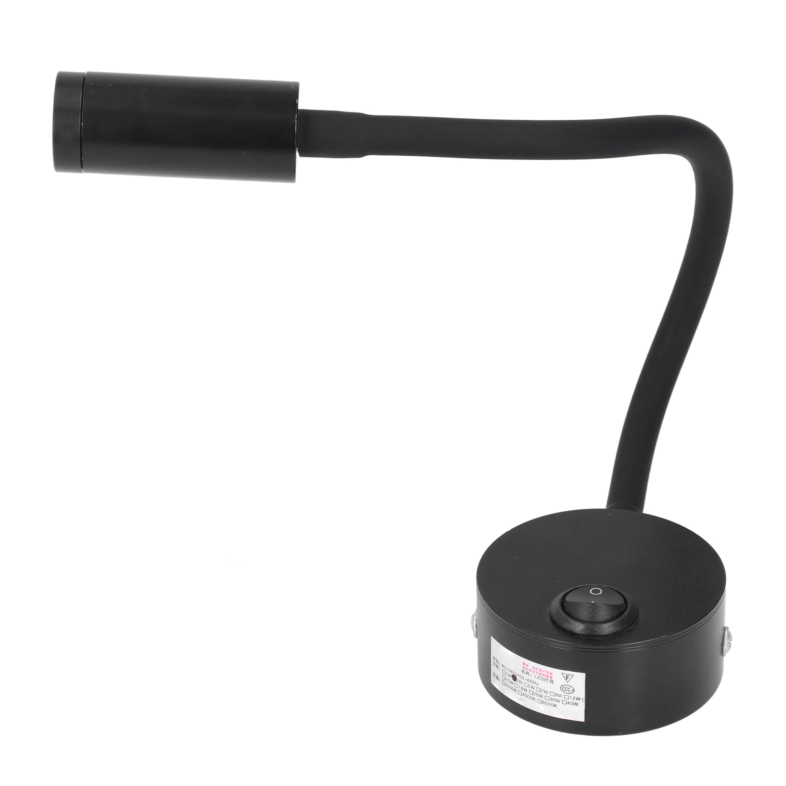 Flexible 3-w-led-leseleuchte, Schwarz Mit Schalter, 4000 K, 85–265 V, Für Hotelzimmer, Zum Lesen, Zur Bildbeleuchtung, Natürliches Licht