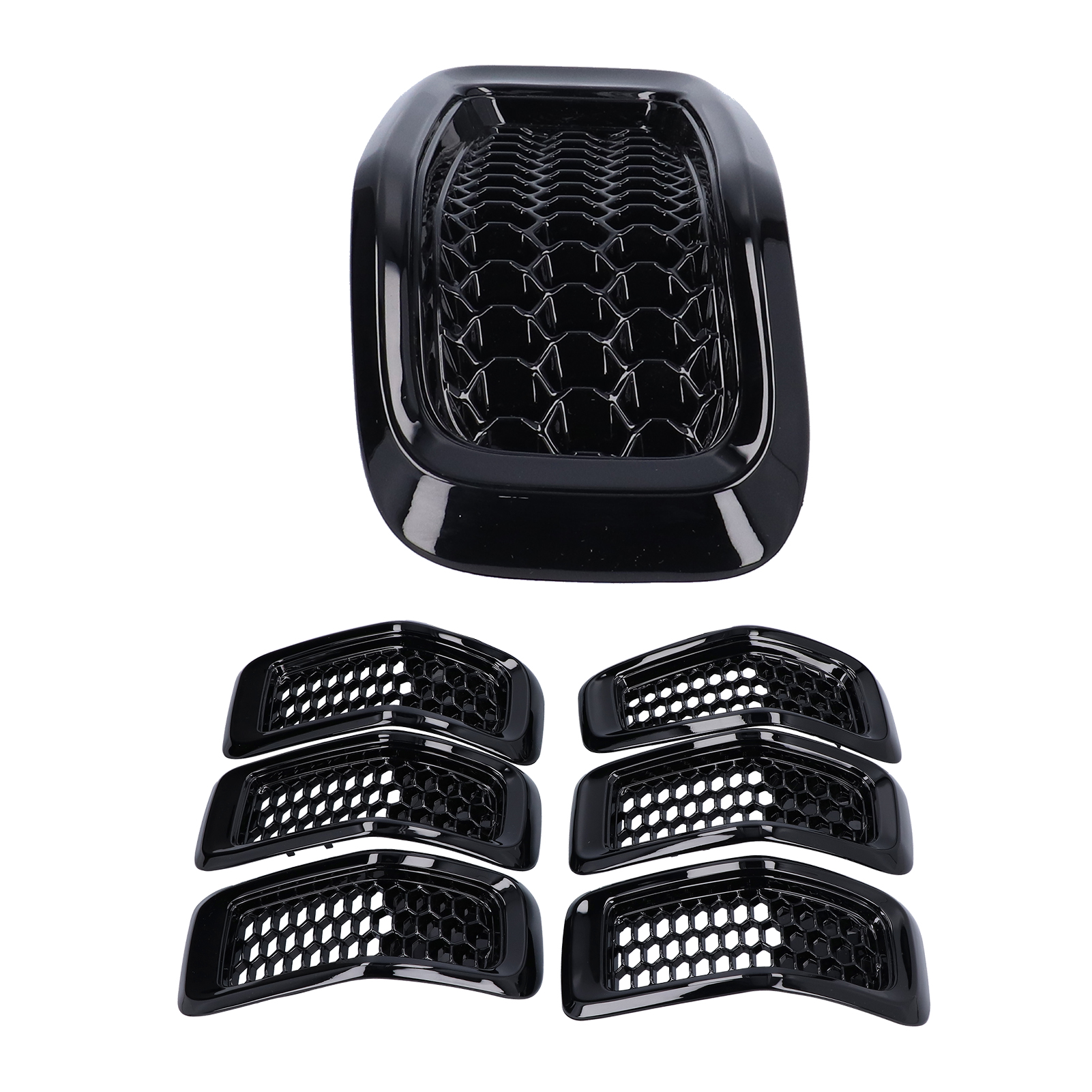 7-teiliges Frontgrill-zierleisten-set In Hochglanzschwarz Für Jeep Cherokee 2014-2018, Schutzzubehör