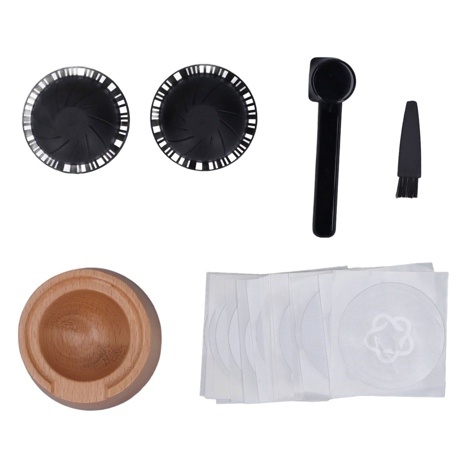 Wiederverwendbares Kaffeefilter-set 230 Ml, Schwarz, Mit Buchenholzständer, Aluminiumlöffel, Bürste Und Pulverspender.