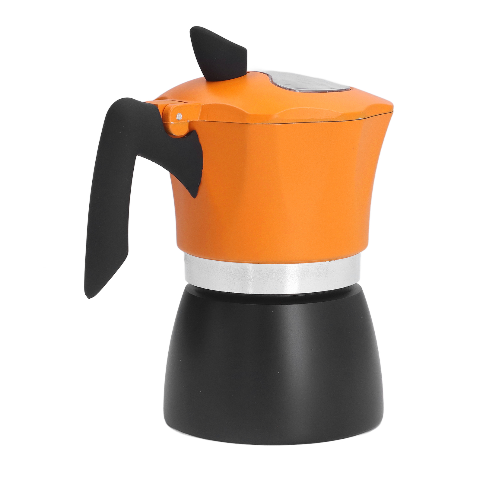 Italienische Mokkakanne, 3 Tassen, 150 Ml, Zweifarbig Orange-schwarz, Mit Transparentem Deckel, Für Einsteiger, Achteckige Handkaffeemaschine