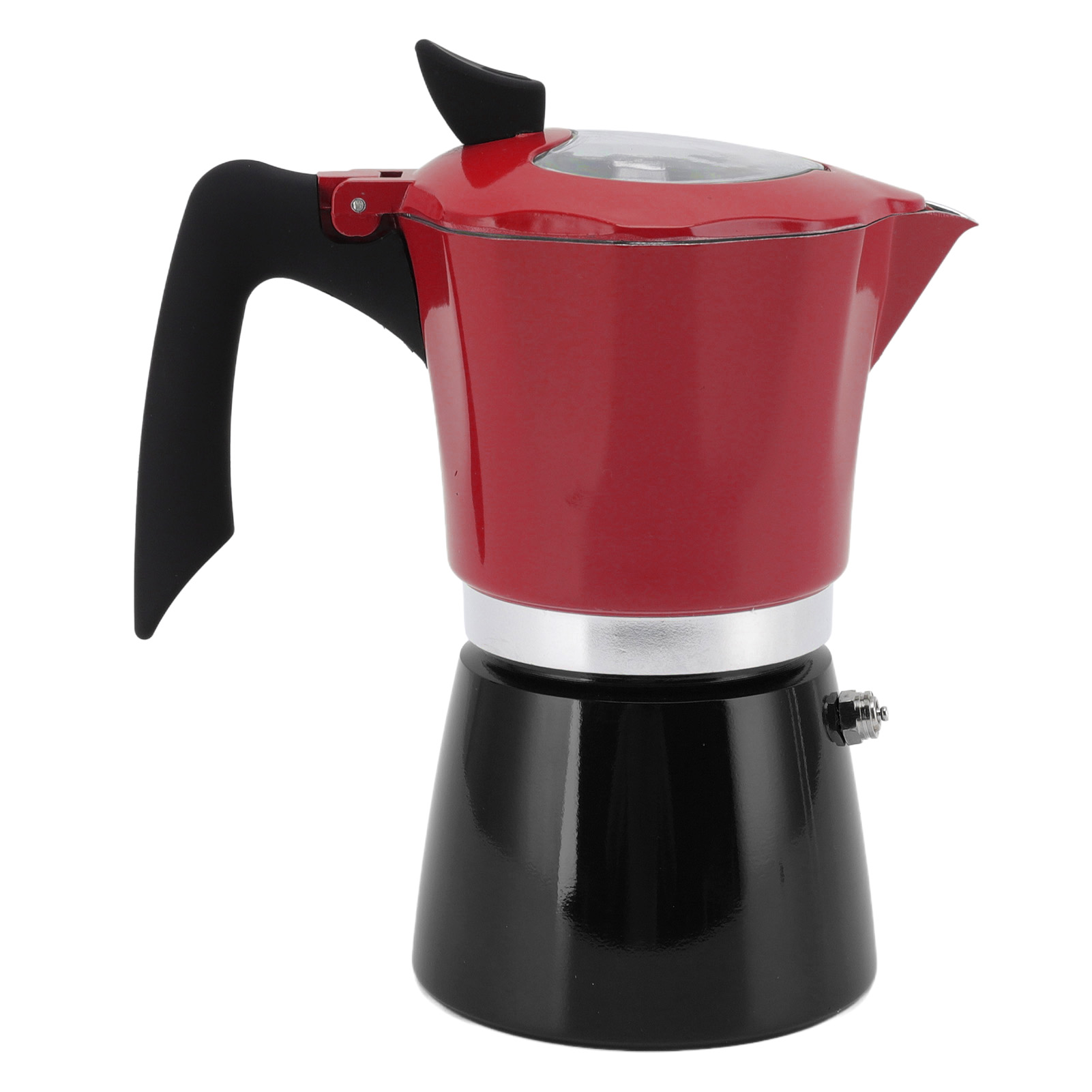 Italienische Moka Doppel-kaffeekanne, Rot-schwarze Farbe, Transparenter Deckel, 300 Ml, 6 Tassen, Ideal Für Anfänger, Filterkaffee.