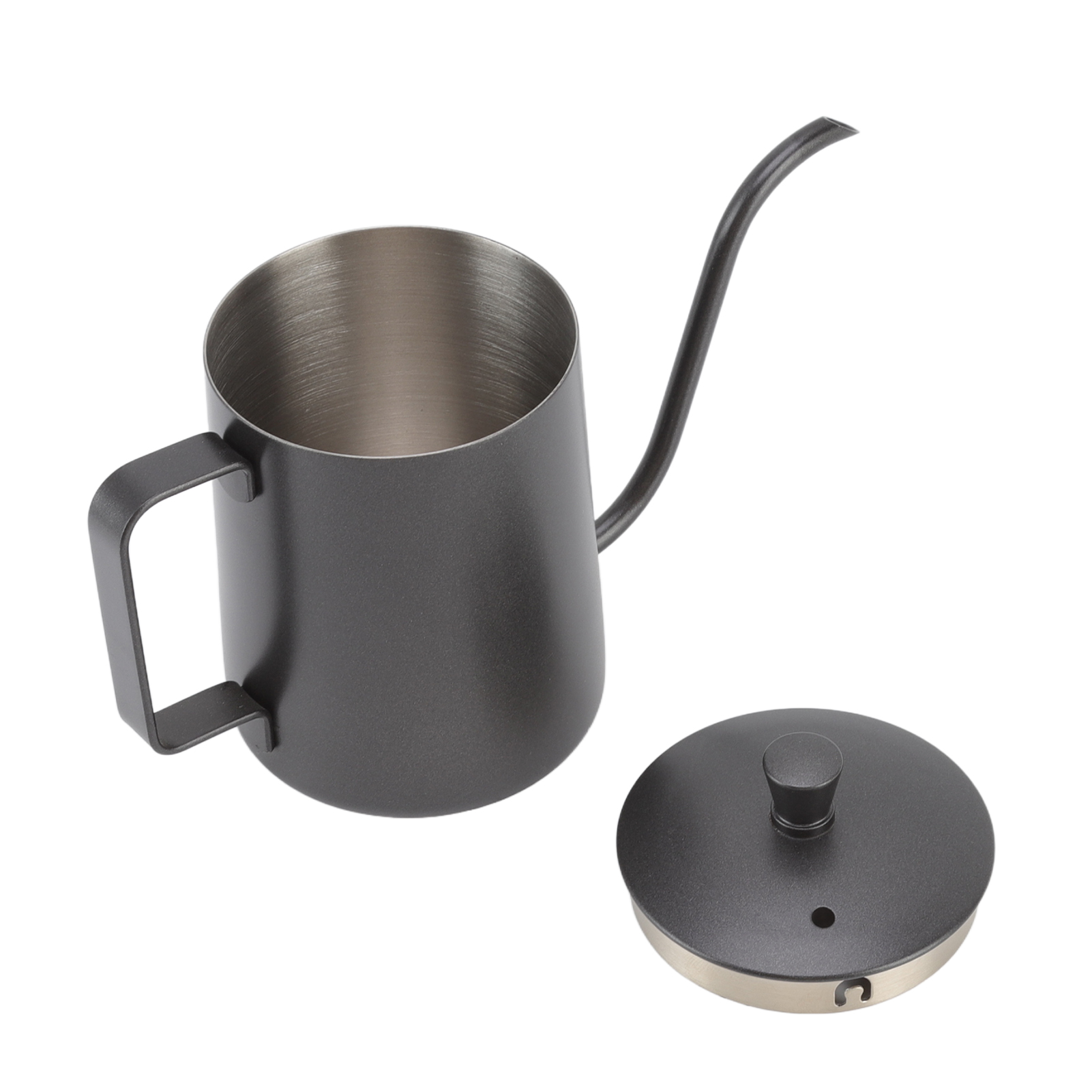 Manueller Kaffeekessel Aus Edelstahl 304, Langer, Feiner Ausguss, 350 Ml, Mit Deckel, Schwarze Teflonbeschichtung, Ideal Für Filterkaffee Und Filterkaffee.