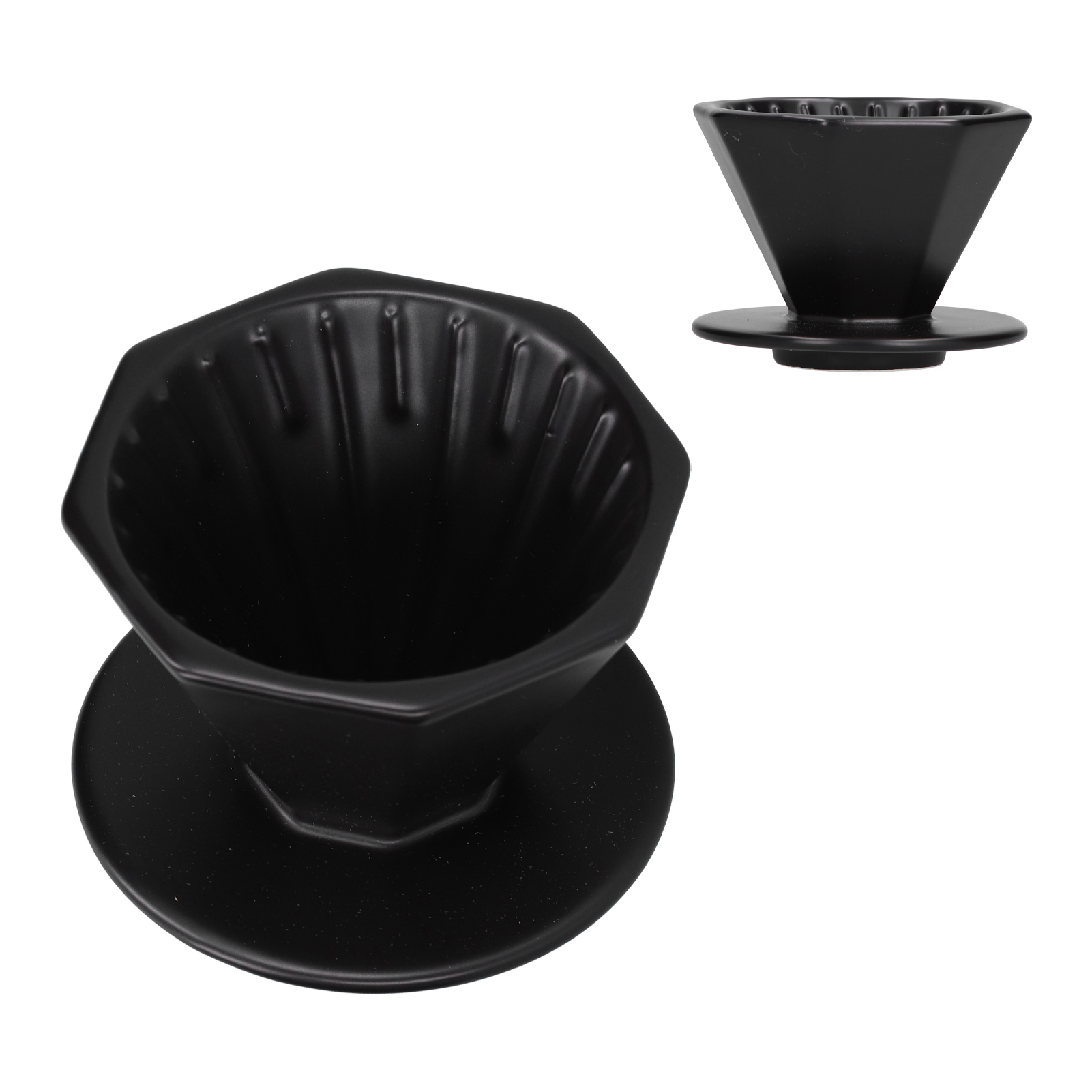 V60 Achteckiger Keramik-kaffeefilter, Dickwandig, Für 1-2 Tassen Filterkaffee, Schwarz, Verstärkte Ausführung