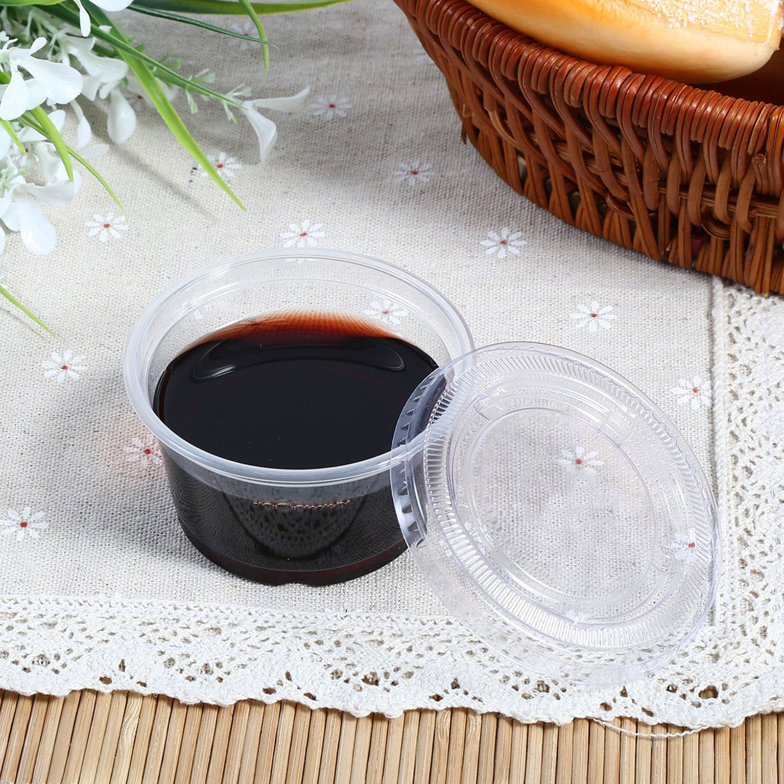 50 Stück Einweg-kunststoff-soßenbecher/chutney-boxen Mit Deckel Für Warme Speisen Zum Mitnehmen (118 Ml)