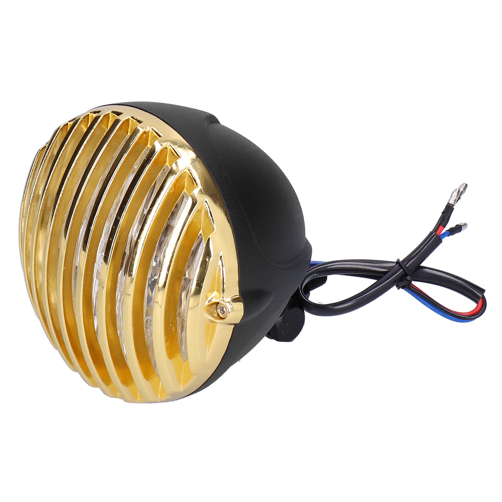 Runder Retro-motorradscheinwerfer, 3-adrig, 12 V, 55 W, Mit Goldenem Schutzgitter Zur Modifizierung