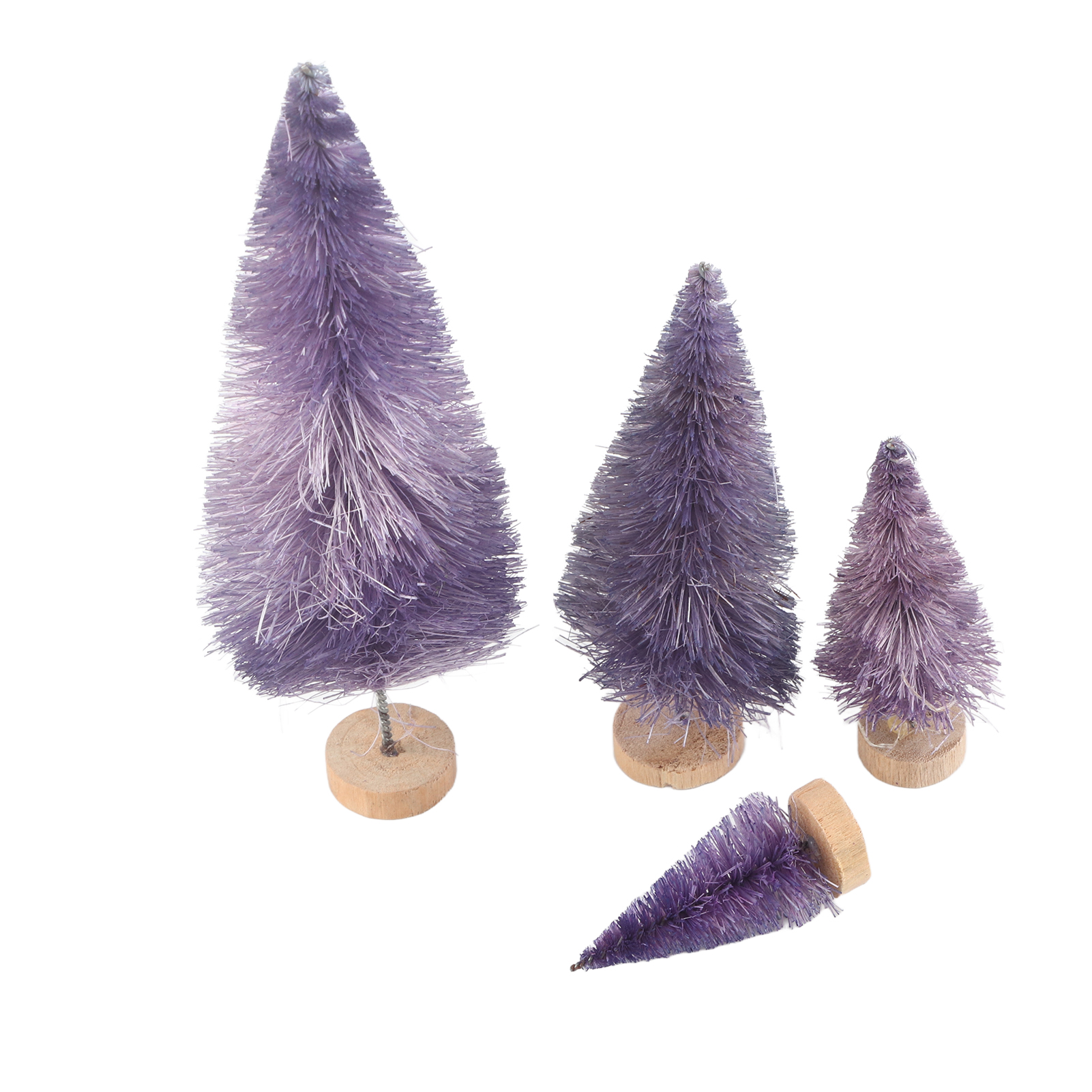 Set Mit 16 Mini-weihnachtsbäumen Ohne Schnee, Lila, 4 Größen Pro Set, Lieferung Mit Schutzschaum, Kombiverkauf Möglich.