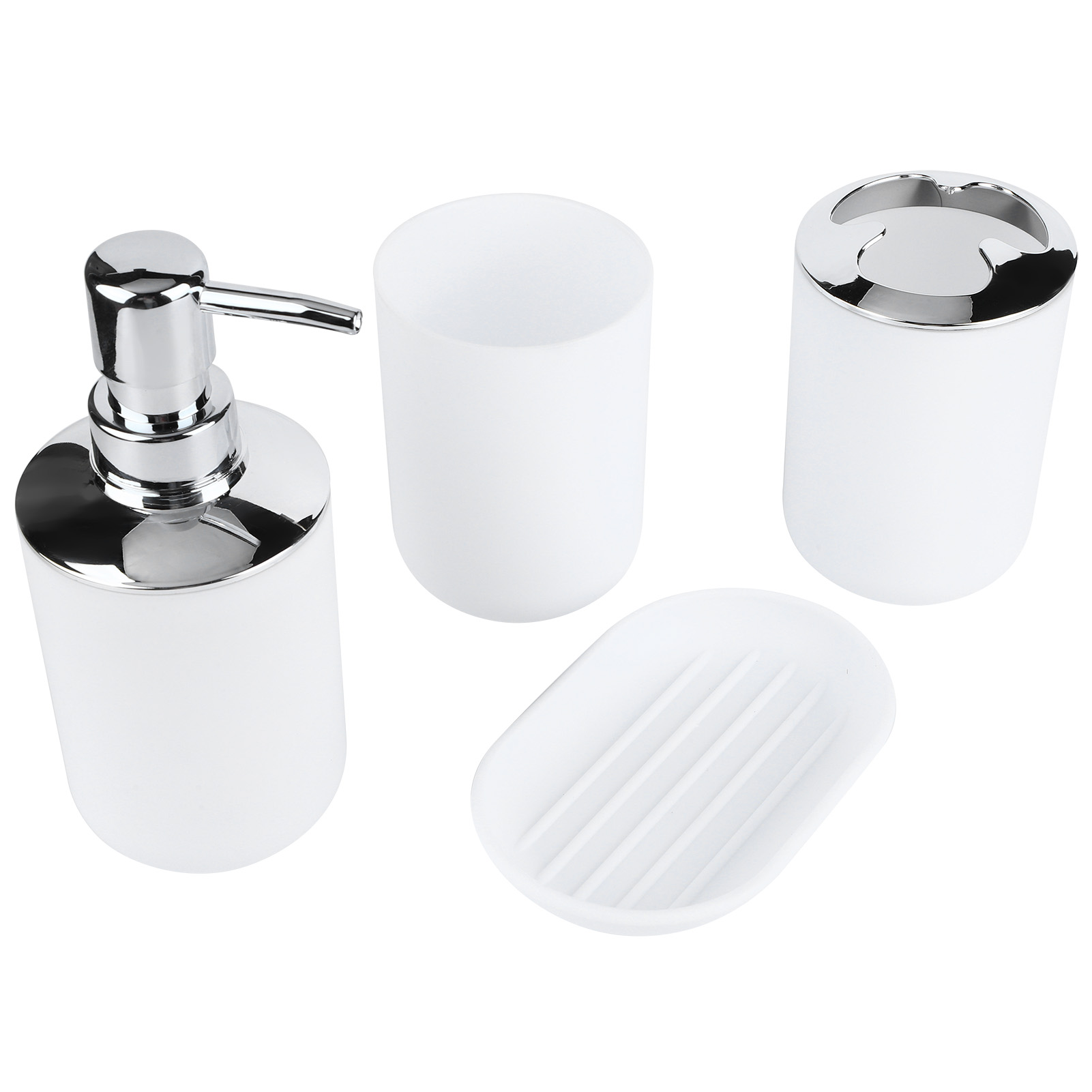 4-teiliges Badezimmer-set Mit Zubehör: Plastikflasche, Aufbewahrungsbecher, Spülbecher, Seifenschale (weiß)