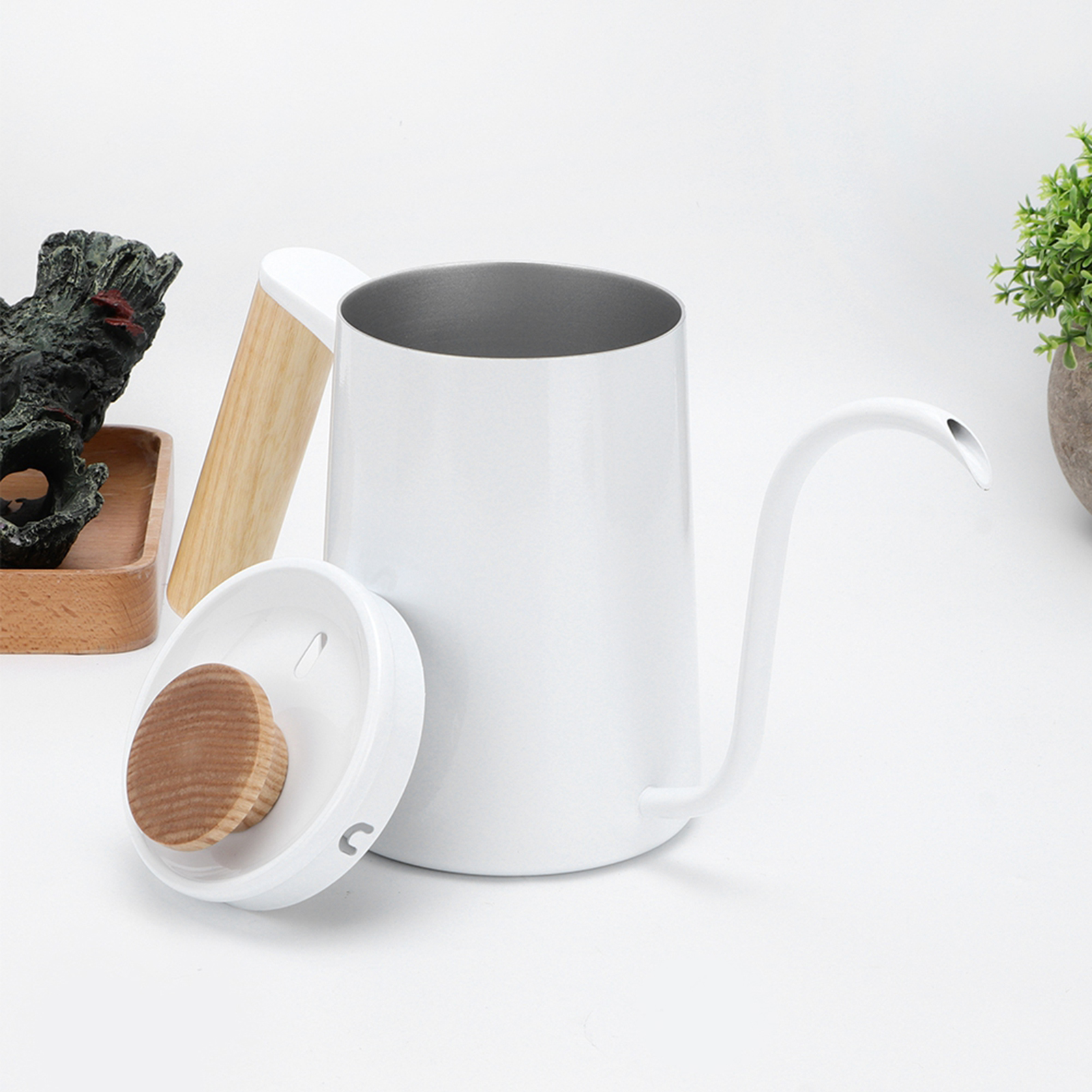 650 Ml Haushalts-kaffeekanne Aus Edelstahl 304 Mit Langem Ausguss, Handkaffeekessel, Kaffeezubehör, Weiß