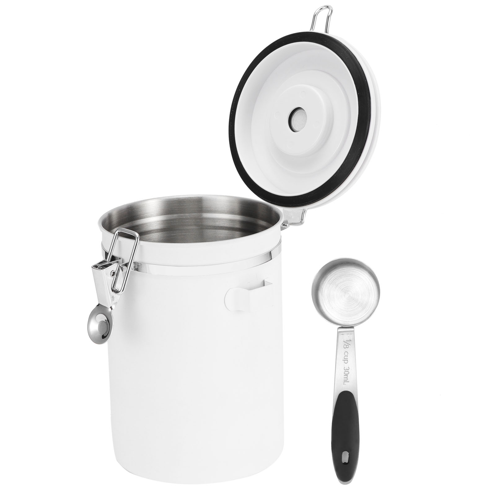 1,8-liter-edelstahldose (304) Mit Löffel, Luftdicht Verschließbar, Für Kaffeebohnen, Tee, Trockenfrüchte, Weißes Glas