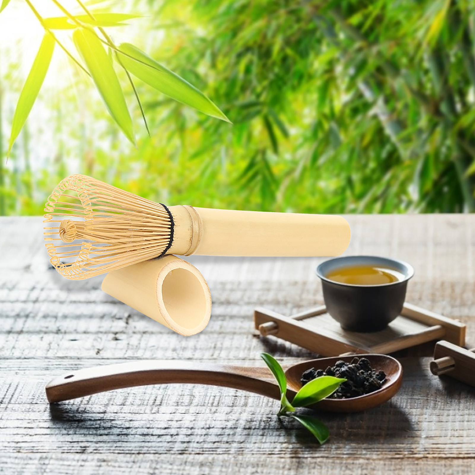 Matcha-grüntee-besen Aus Natürlichem Bambus, Langer Griff, Puderpinsel, Weiß