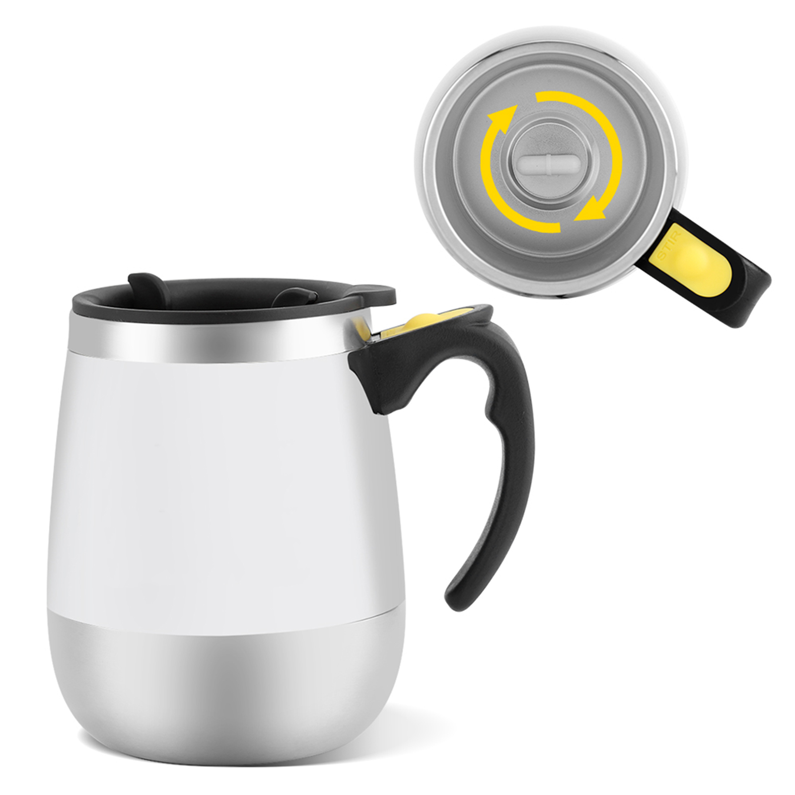 Elektrischer Edelstahl-selbstmischbecher Mit Magnetrührfunktion, Kaffeetasse, Weiß
