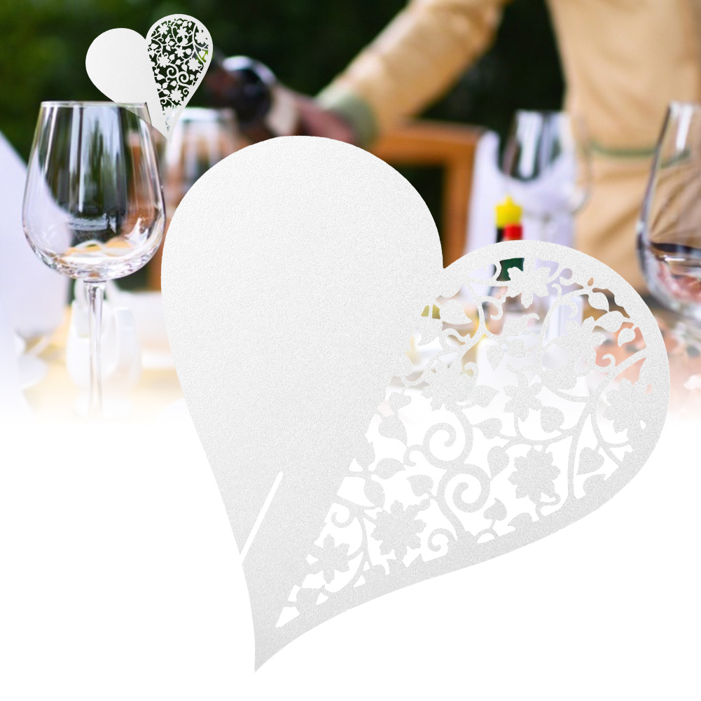 50 Stück Herzförmige, Hohle Namenskärtchen Für Hochzeitstische Zur Dekoration Von Weingläsern (weiß)