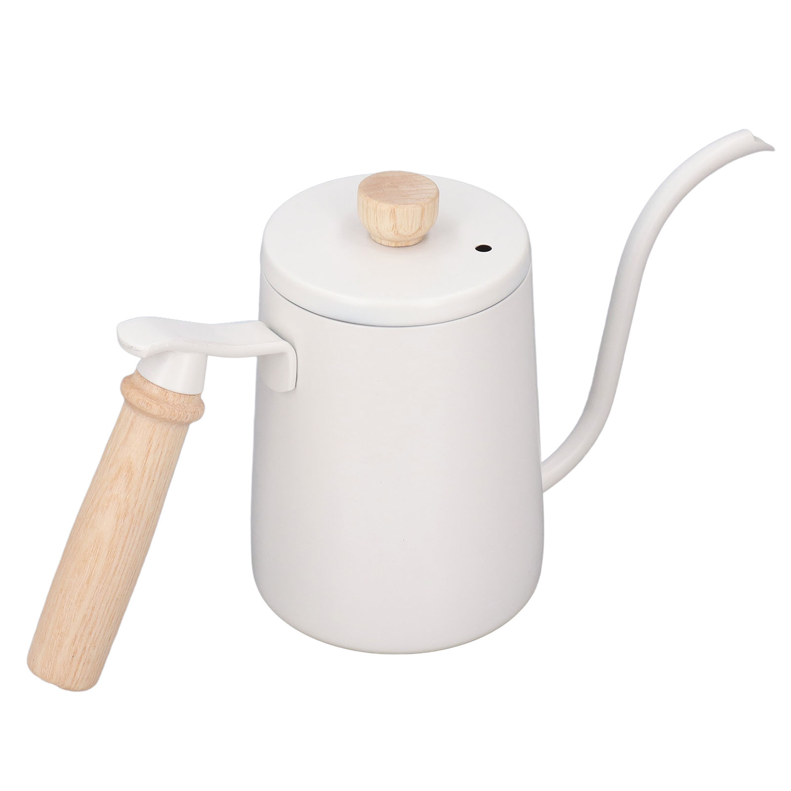 600 Ml Weiße Filterkaffeekanne, Griff Aus Massivholz, Dickwandiger Edelstahl 304, Großhandelsladung