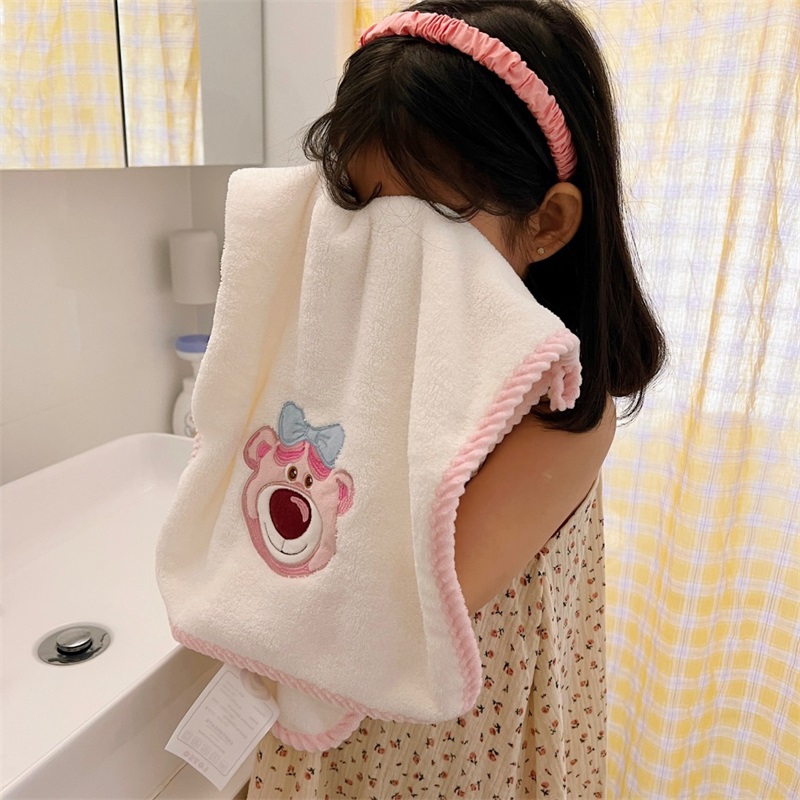 Niedliches Teddybär-badetuchset, 2-teilig, Weiche Und Saugfähige Hanfspitze, Weiße Cord-mikrofaser