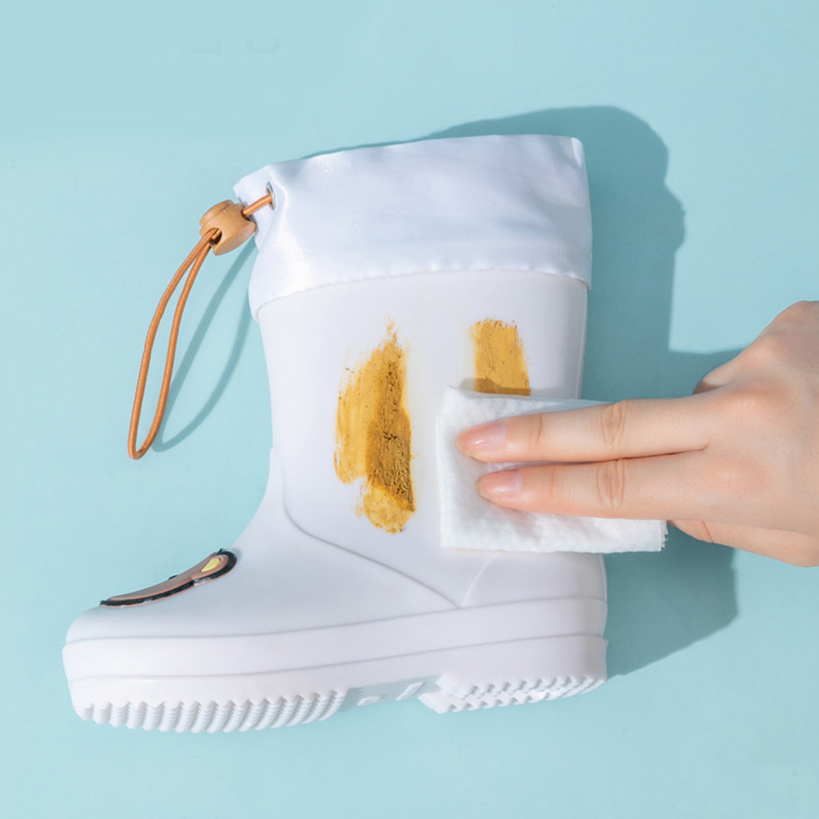 Rutschfeste, Wasserdichte Kinderregenstiefel Mit Weißem Bären-reis-print, Größe 15, Mit Kordelzug Und Cartoon-design Für Jungen Und Mädchen