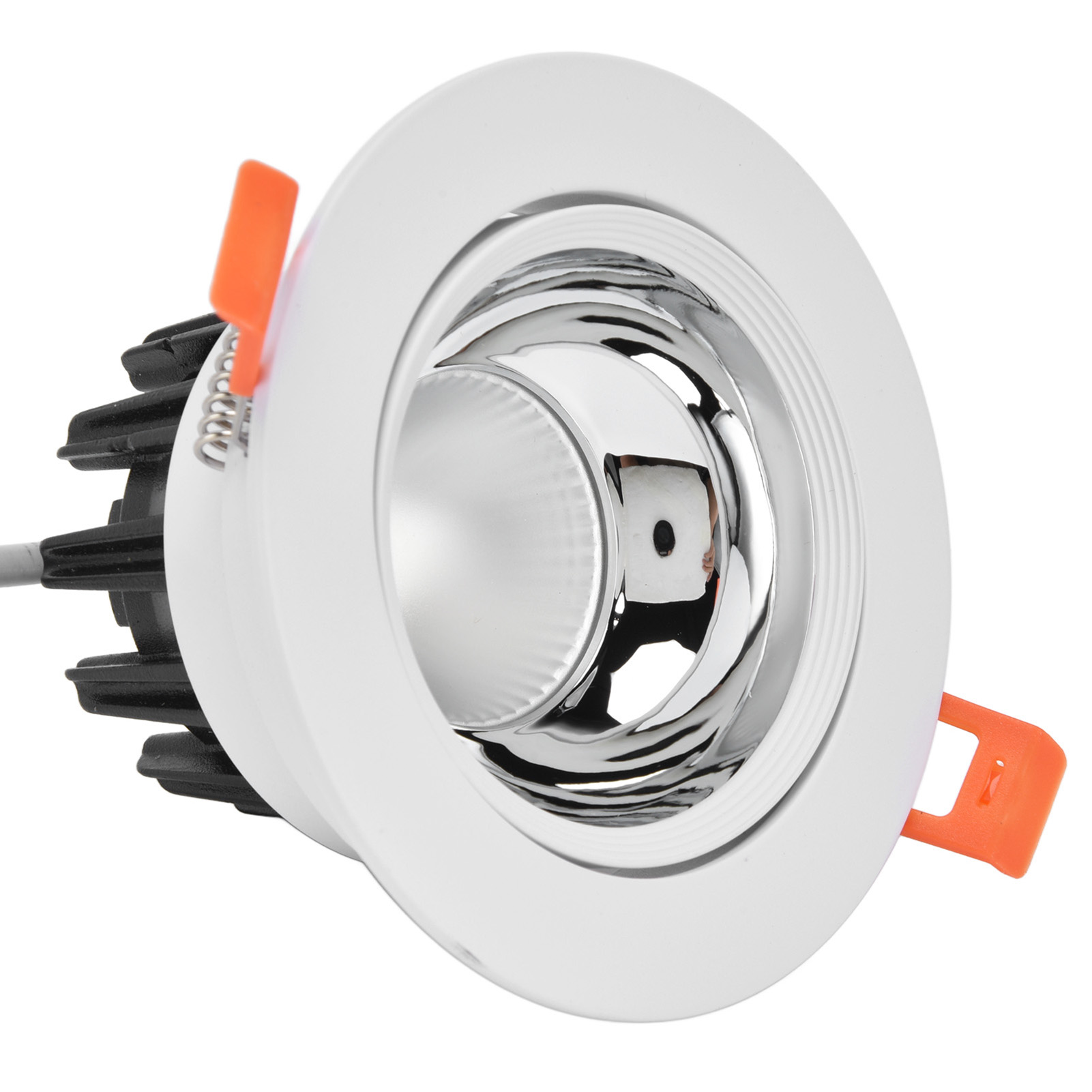 7-w-cob-led-einbaustrahler, Verstellbarer Deckenstrahler, 109 Mm Einbaudurchmesser, Weißes Licht (6000 K), 100–264 V, 95 Mm Ausschnitt, Weiß-silbernes Gehäuse
