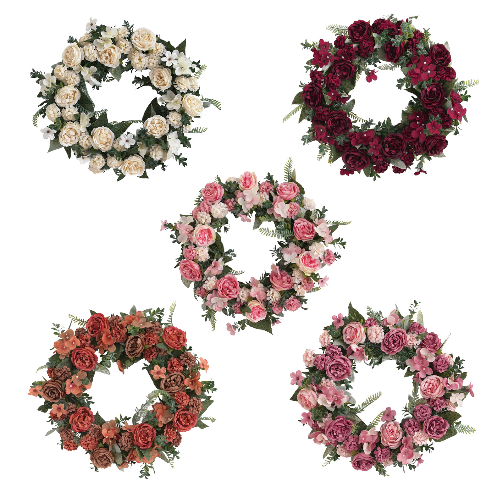 Retro-kunstblumenkranz Mit Weißen Anemonen – Ø 40 Cm, Rattanring Ø 26 Cm, Seidenstoff