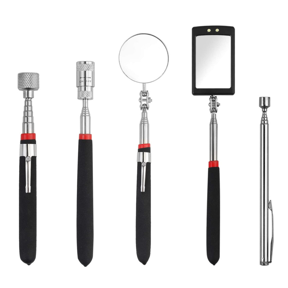 Kit D'Outils Magnétiques Flexible Pour Mécanique - 5 Pièces : Miroir, Lampe Led, Pince Ramasseuse - Pour Travaux En Espace Restreint (voiture, Bricolage)