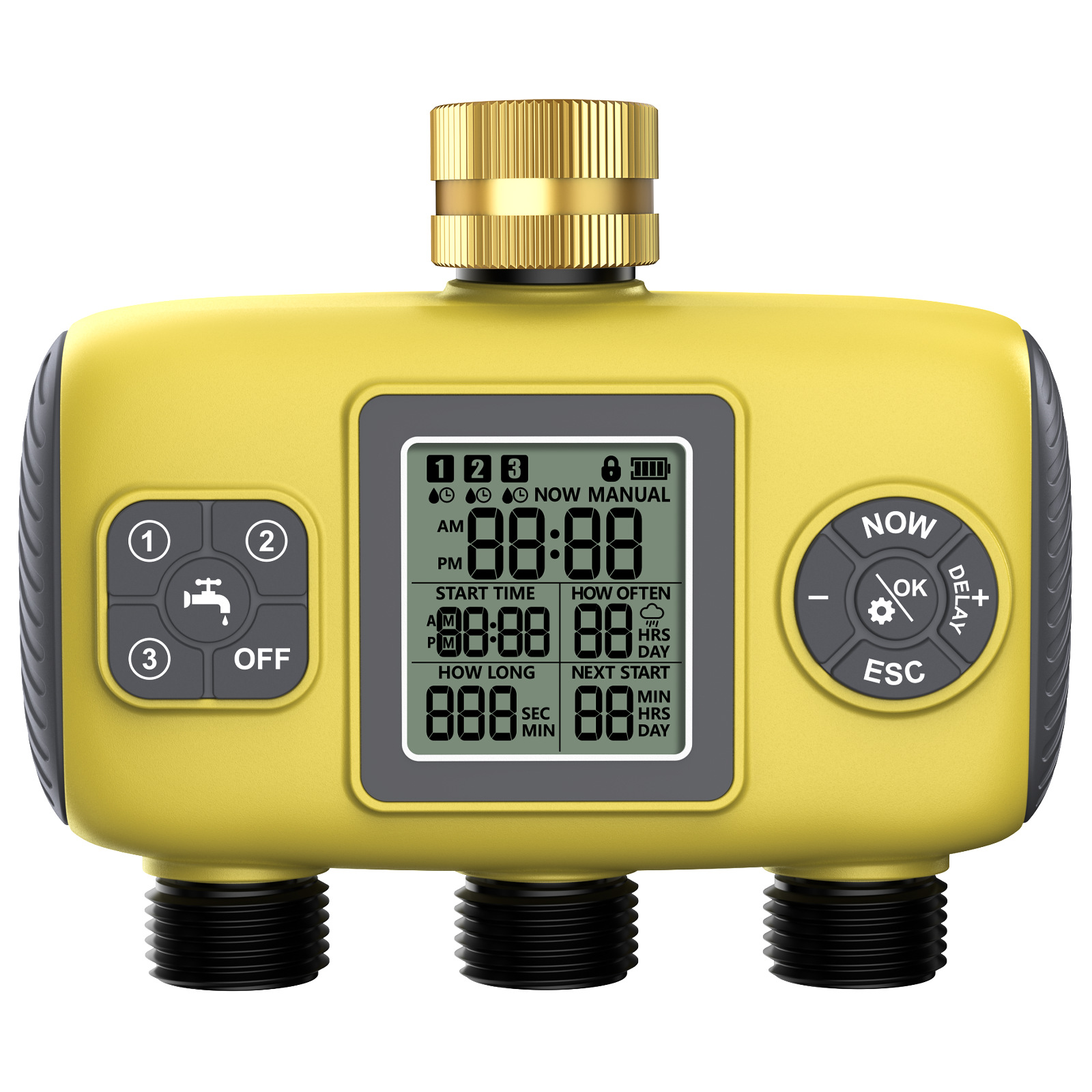 Contrôleur D'Arrosage Automatique 3 Voies Pour Robinet, Programmateur D'Irrigation Jardin Avec Raccord Bsp 3/4", Simple À Configurer, Alimentation Piles Aa
