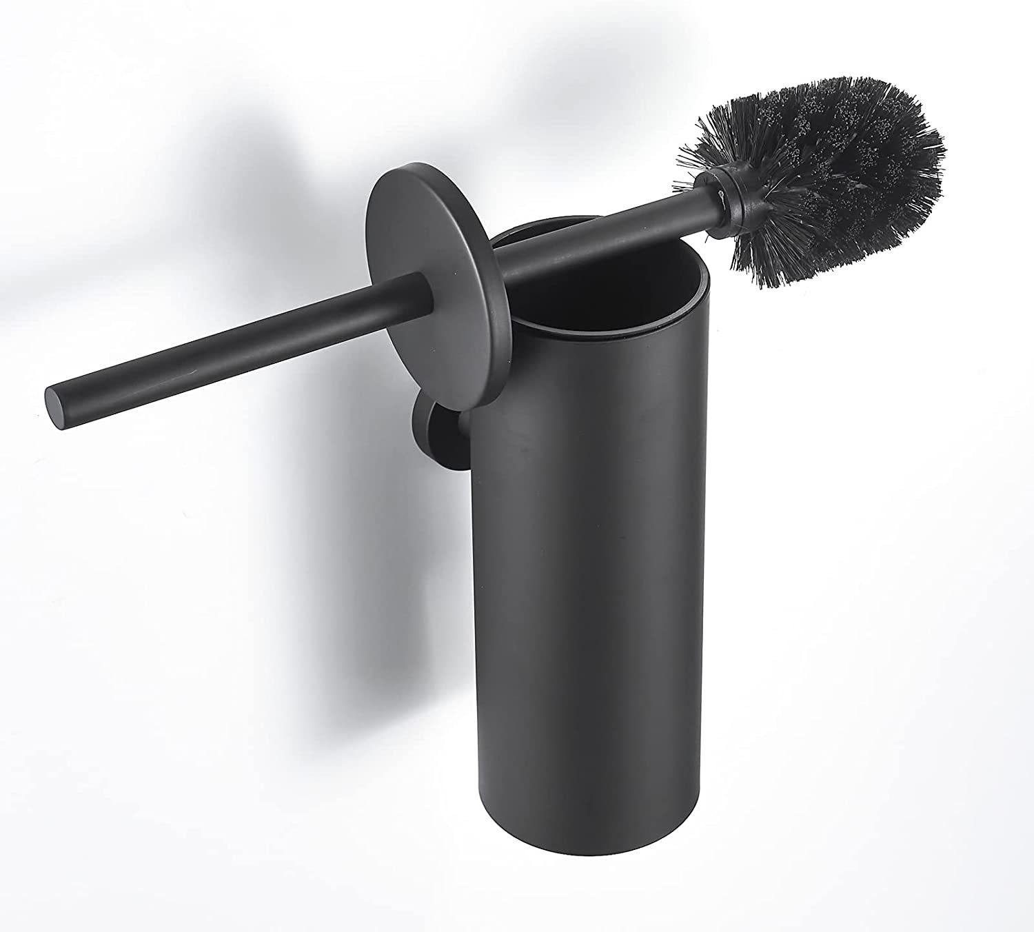 Brosse Wc Avec Support Mural - Acier Inoxydable, Noir Mat, Autoportante, Couvercle Inclus