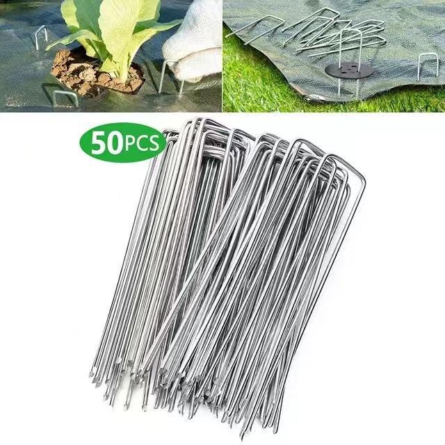 Clous En U Galvanisés Pour Bâche - Lot De 50, Pour Fixation Paillage, Toile Serre, Tapis Sol Extérieur