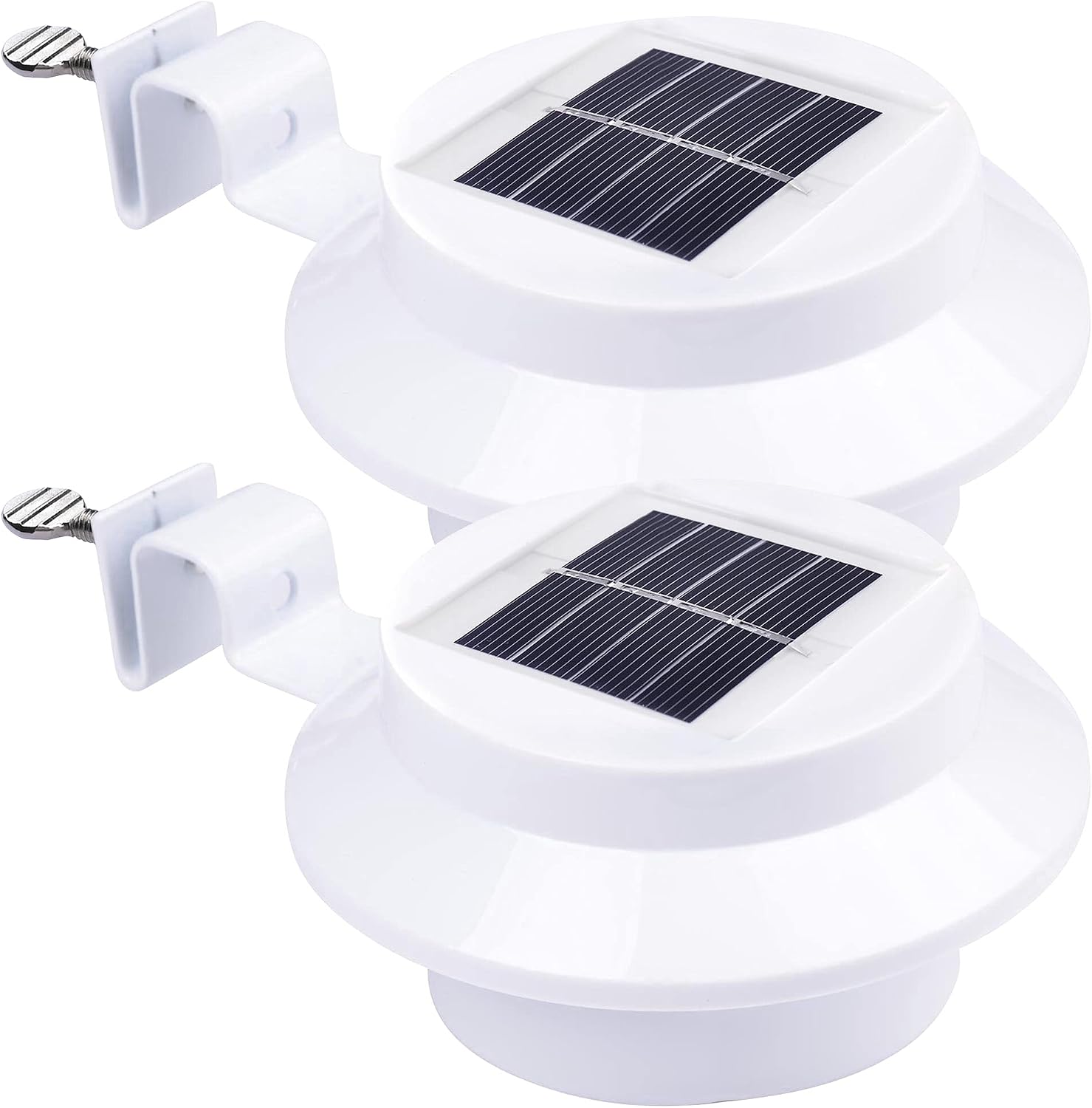 Lumière Solaire Led Étanche Pour Gouttière - 2 Pièces, Blanc, Support Inclus, Éclairage Extérieur Jardin, Clôture, Escalier