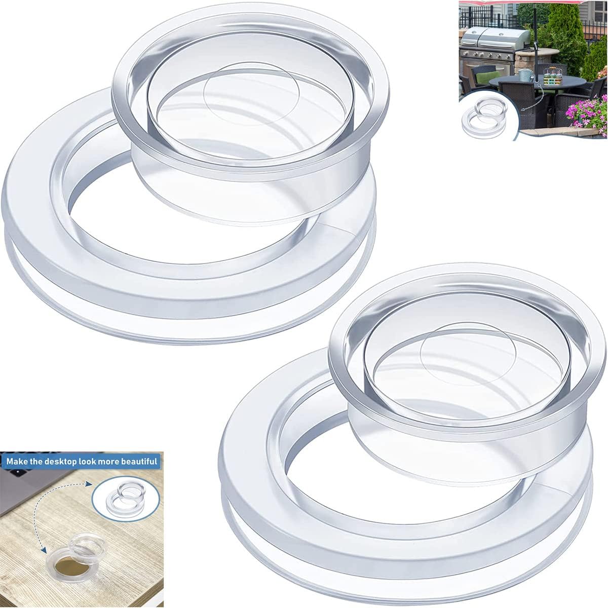 Bouchon De Parapluie De Jardin Étanche - 2 Pièces En Silicone Transparent, Cache-trou Pour Pied De Parapluie Et Table D'Extérieur, Protection Contre L'Eau Et La Poussière