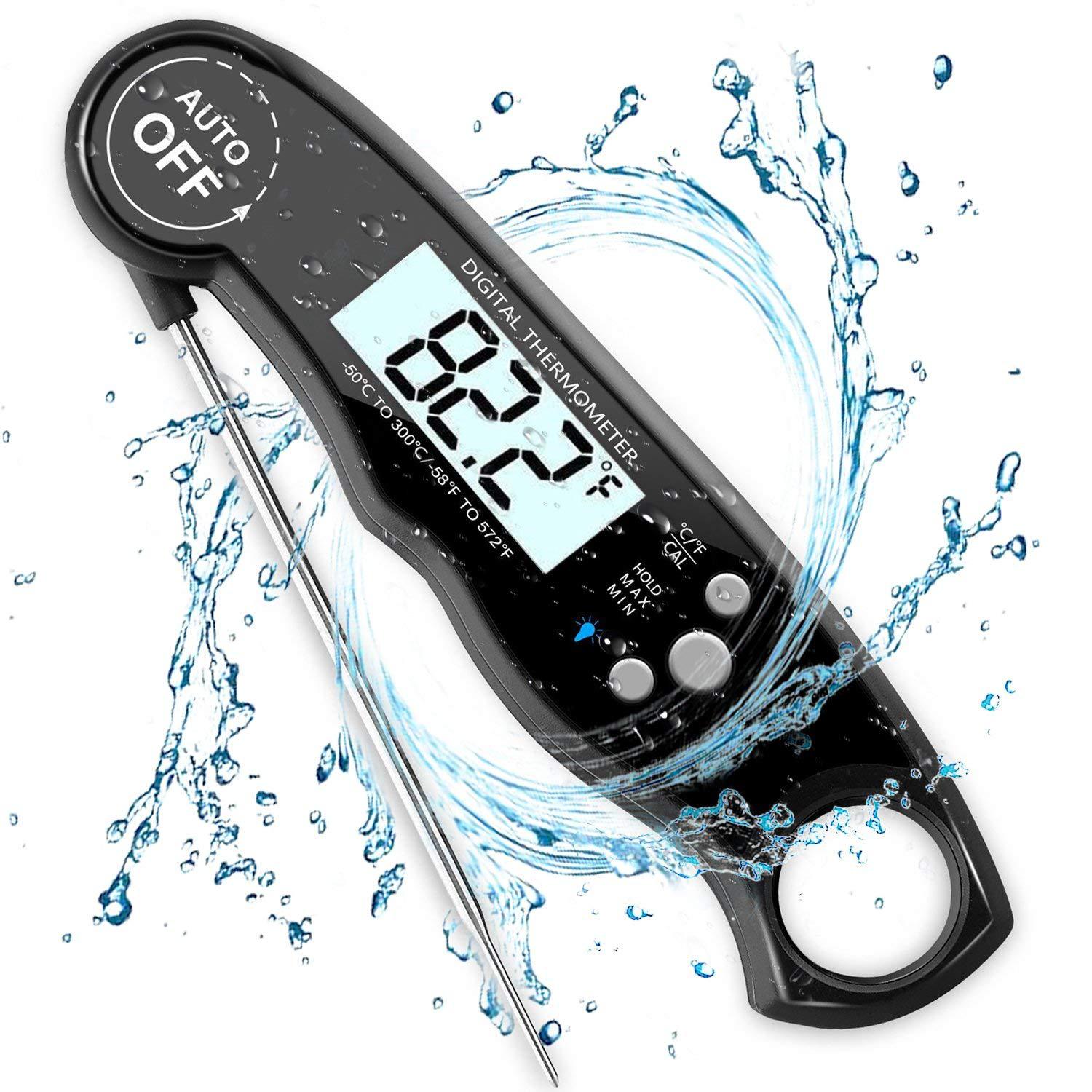 Thermomètre De Cuisson Numérique Instantané - Sonde Pliable De 1mètre - Pour Viande, Confiserie - Lecture Rapide - Noir