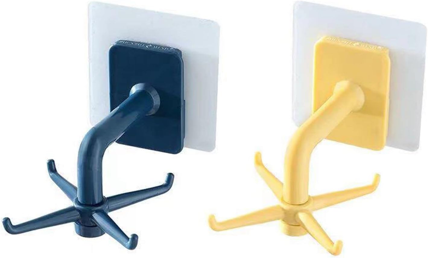 2 Pièces Crochets Pivotants Sans Perçage, Rotatifs À 360° Crochets Porte-serviettes Auto-adhésifs Gadgets De Cuisine Pour Placard De Cuisine Salle De Bain (bleu & Jaune)