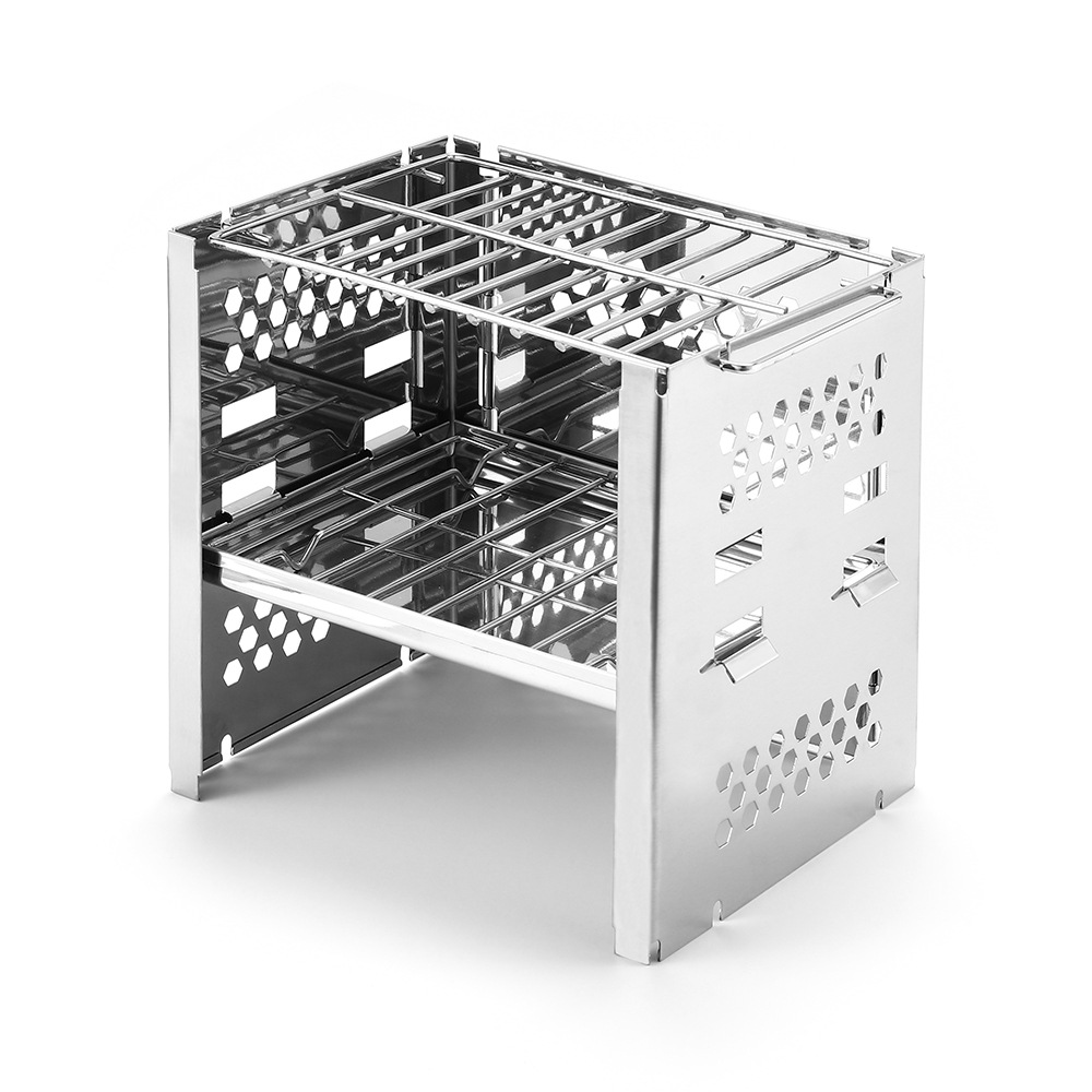 Barbecue Pliant Acier Inoxydable Double Couche - Pour Camping, Pique-nique, Charbon/bois, Portable, Mini Grill