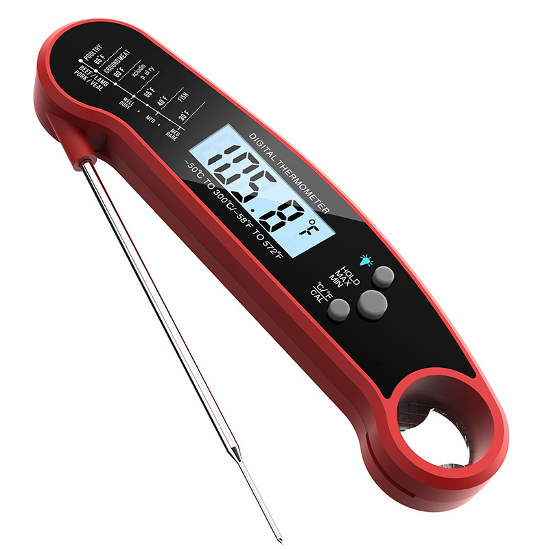 Thermomètre Numérique Instantané Pour Viande - Étanche, Aimanté, Rétroéclairé, Pour Barbecue, Grillade, Cuisine (rouge)