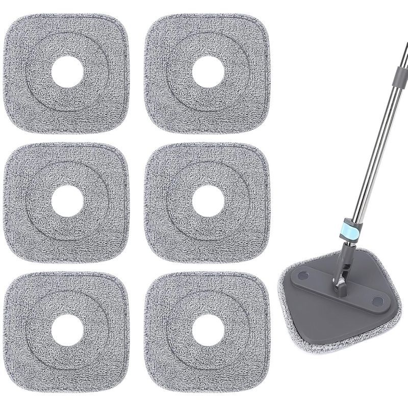 Lot De 6 Têtes De Rechange Compatibles True & Tidy M16 - Pads Nettoyants À Séparation Saleté/propre Pour Balai Rotatif Carré, Microfibre Lavable