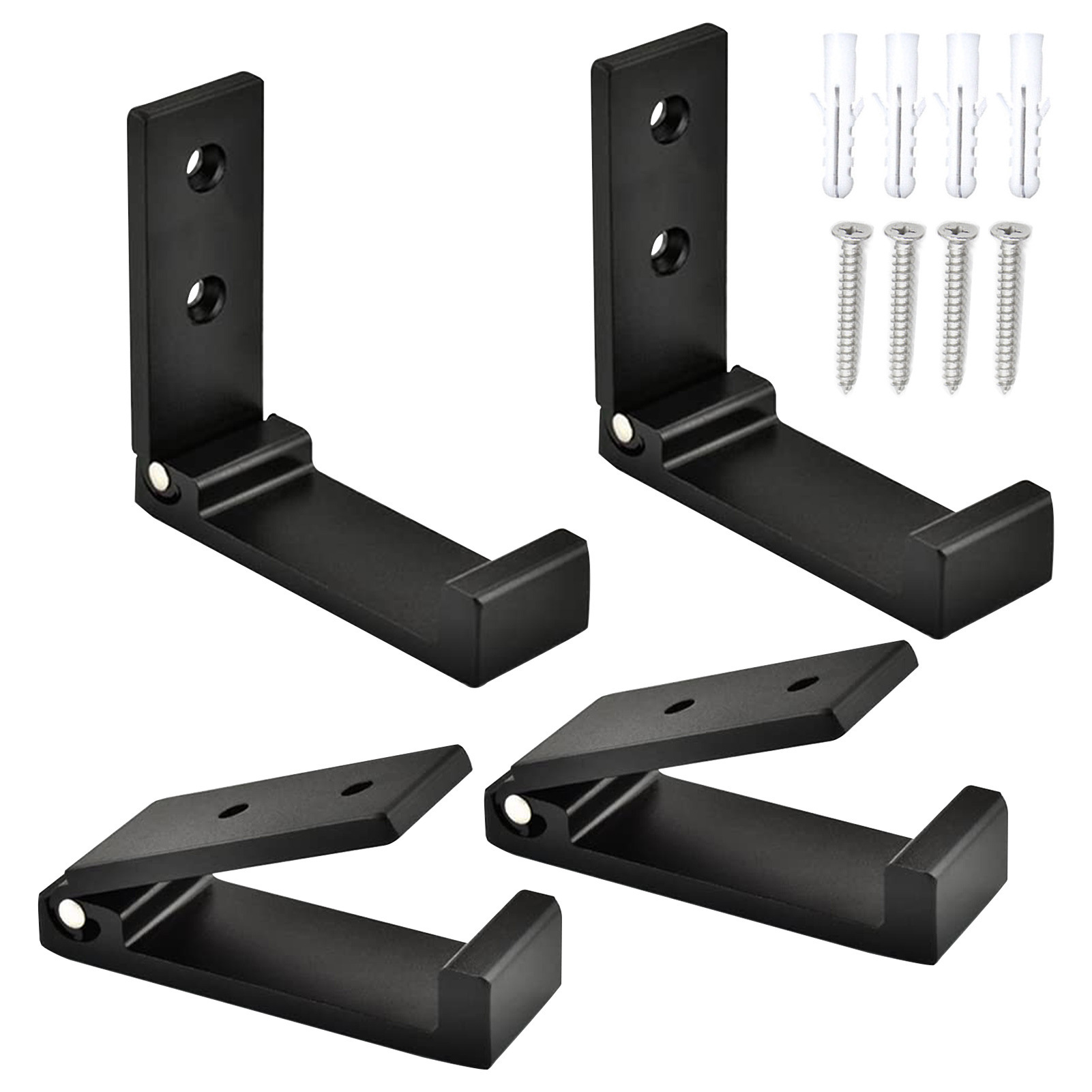 Crochets Pliants En Aluminium 4pcs - Support Multifonction Anti-rouille Pour Vêtements, Disques Vinyle, Casques, Serviettes Avec Vis D'Installation