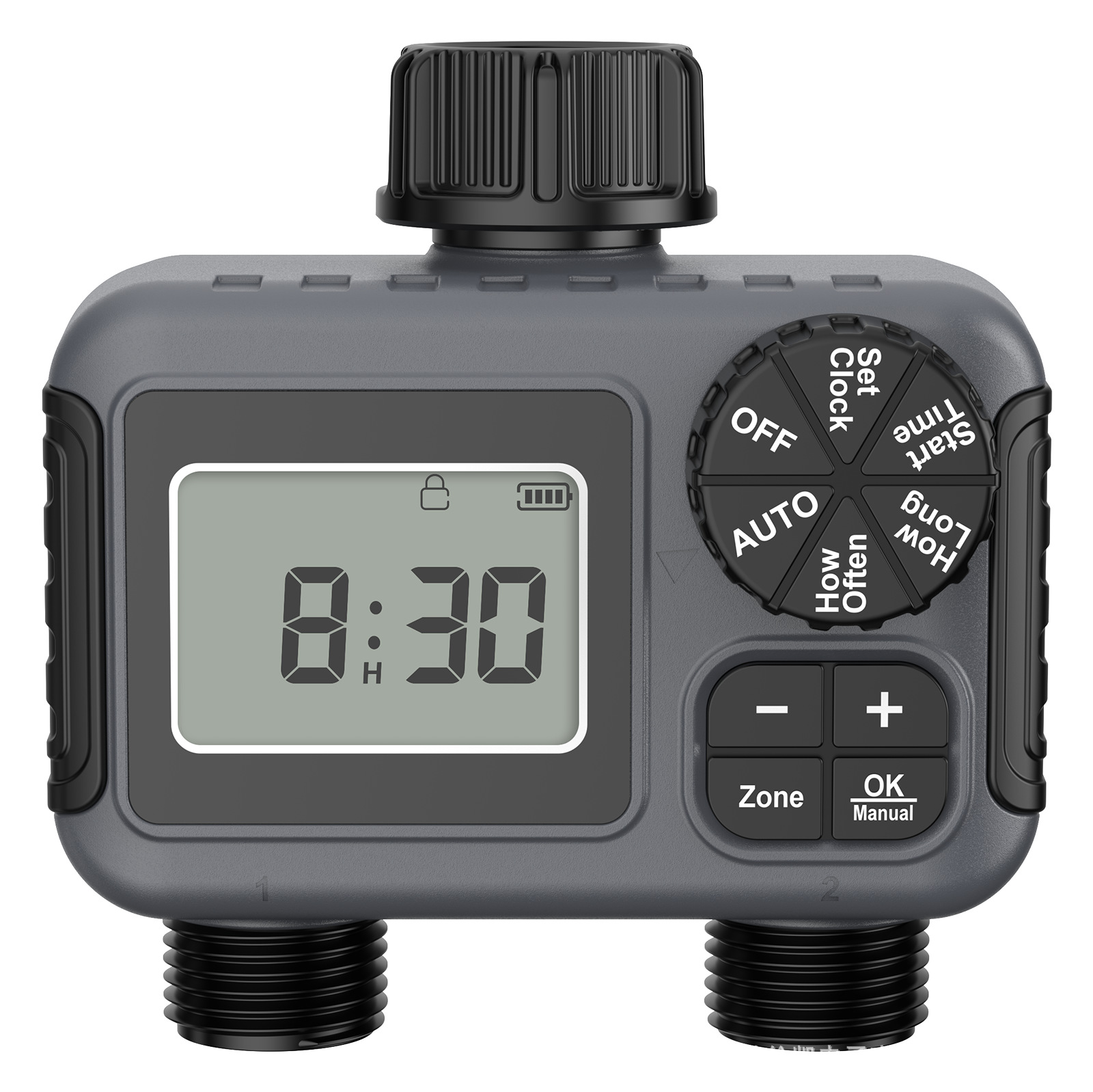 Programmateur D'Irrigation Double Sortie Mini Compact, Petit Contrôleur D'Arrosage Pour Robinet Bsp 3/4", Gain De Place, Pour Balcon Et Petits Espaces