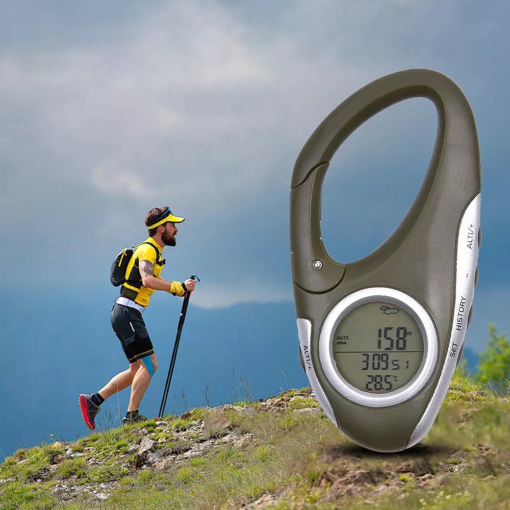 Altimètre Baromètre Numérique, Montre Altitude Pression Température Avec Mousqueton, Pour Randonnée Pêche Alpinisme, Prévisions Météo, Affichage Lcd, Poche Ou Sac À Dos