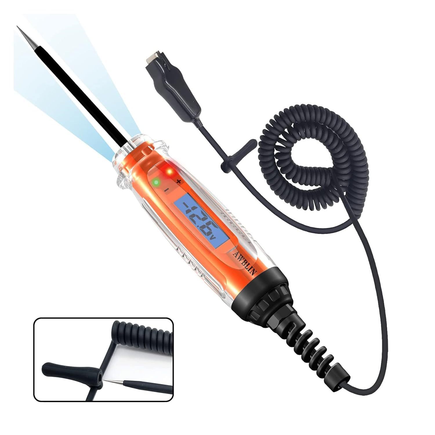 Testeur De Tension Automobile Numérique 3-60v Avec Éclairage Led, Détecteur De Polarité Et Câbles Ac, Câble Rétractable 3.6m, Pour Dépannage Électrique Voiture