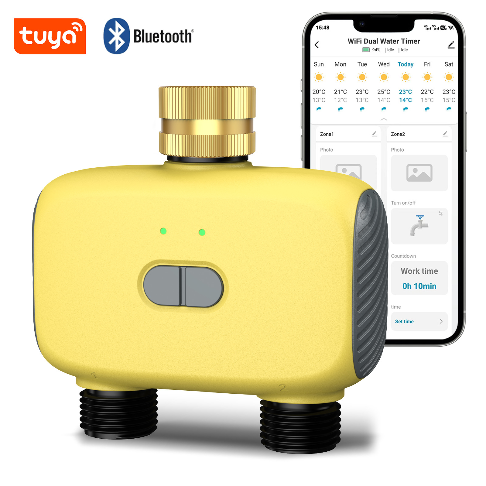 Programmateur D'Irrigation Double Sortie Connecté App Et Wifi, Contrôle À Distance, Passerelle Incluse, Raccord Bsp 3/4", Pour Jardin Intelligent, Météo Live