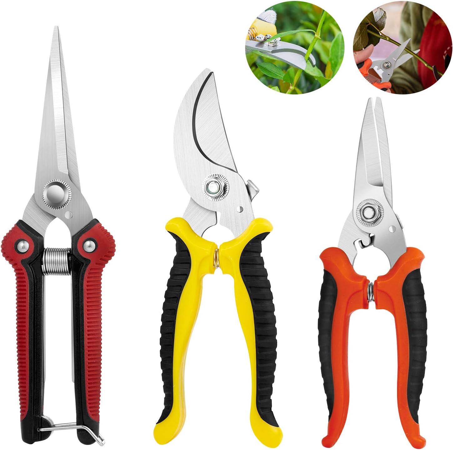 Ensemble De Sécateurs De Jardin 3 Pièces - Lames Tranchantes Acier, Pour Fleurs, Fruits, Légumes, Taille Précise