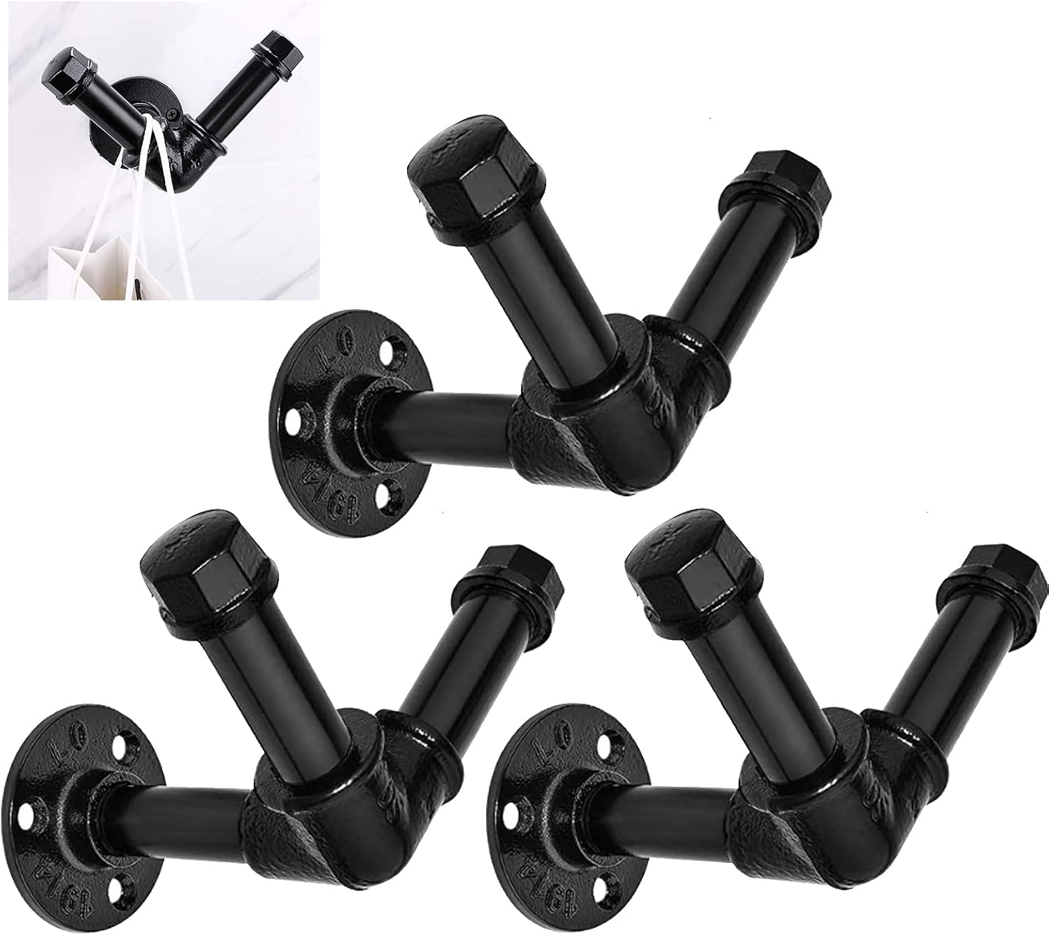 Crochets Muraux Industriels En Fer - Lot De 3 Porte-manteaux Rustiques - Pour Veste, Serviette Ou Chapeau - Fixation Murale Solide