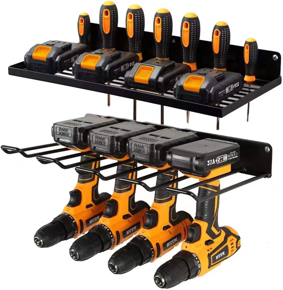 Boîte De Rangement Mural Avec Station De Charge - Pour Outils Électriques Et Accessoires - Organisateur De Garage En Métal Noir